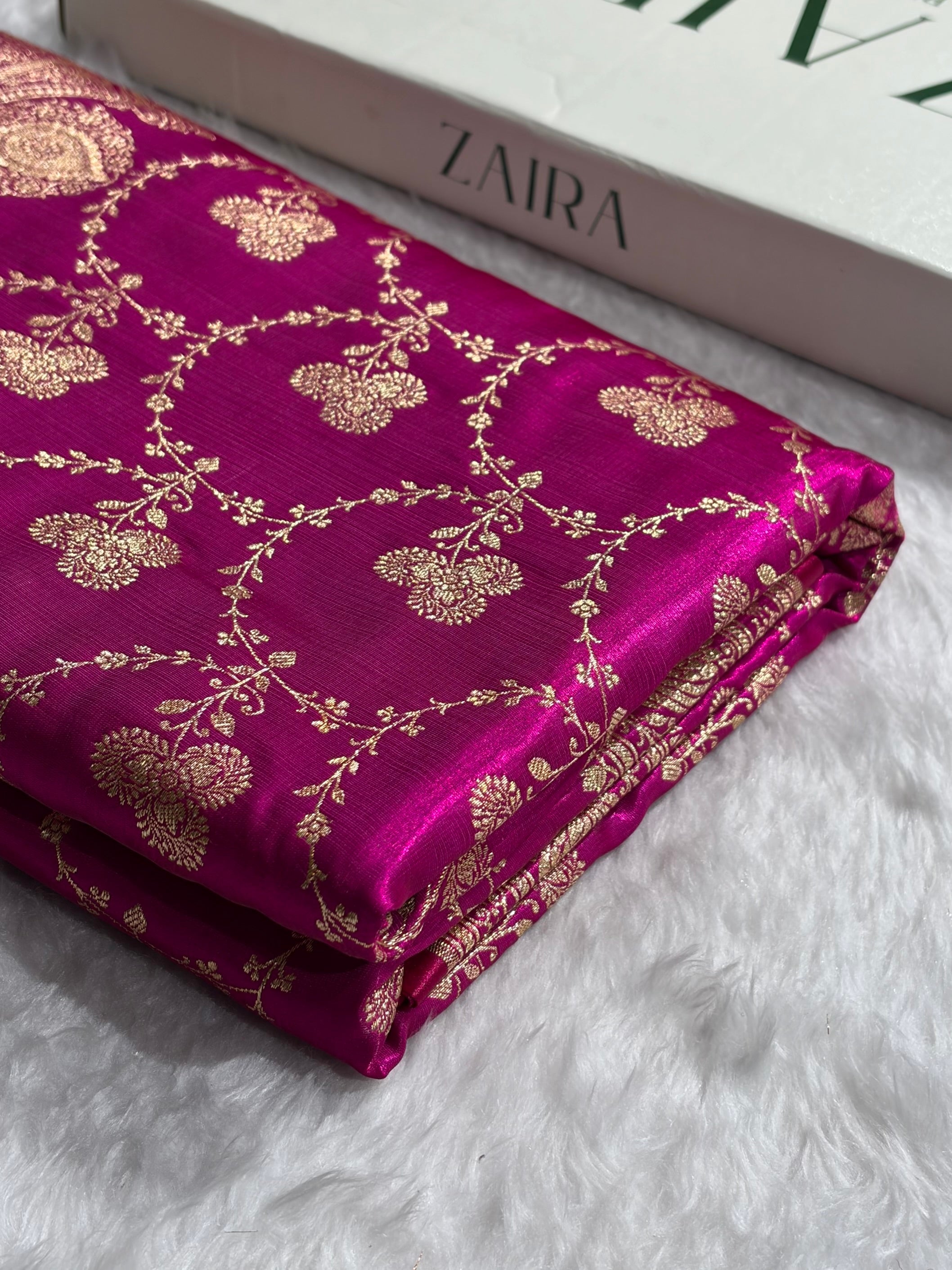 Banarasi Satin Silk Saree Jaal in Magenta Shades SS23