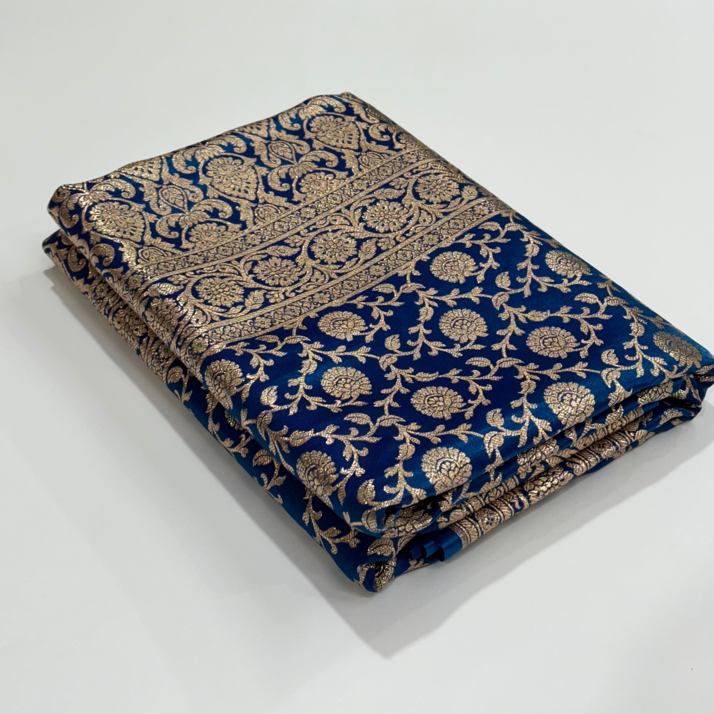 Satin Silk Jaal in Blue Shades