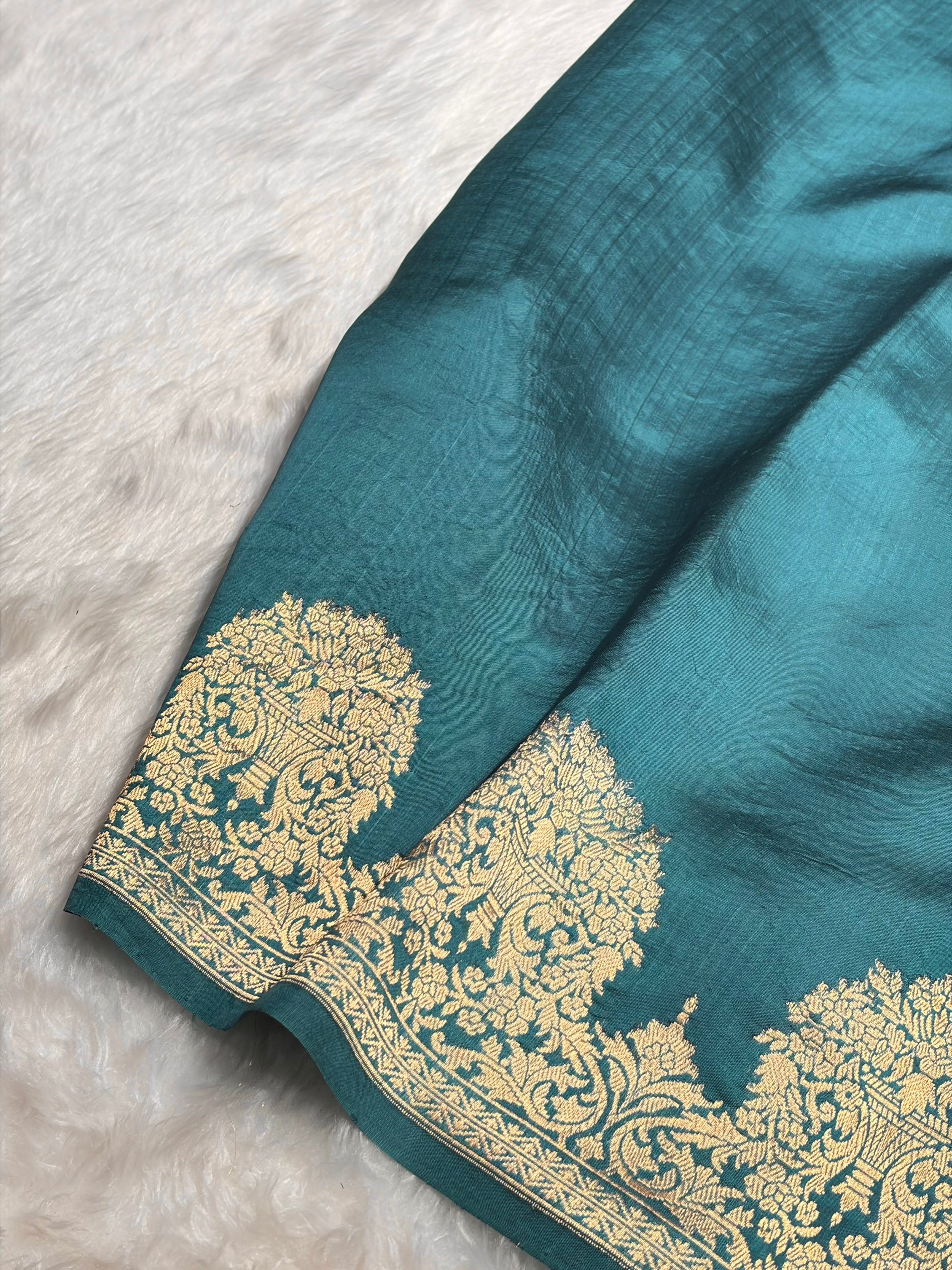 Peacock Blue Shades Minakari Handwoven Pure Raw Mango Silk RM-54