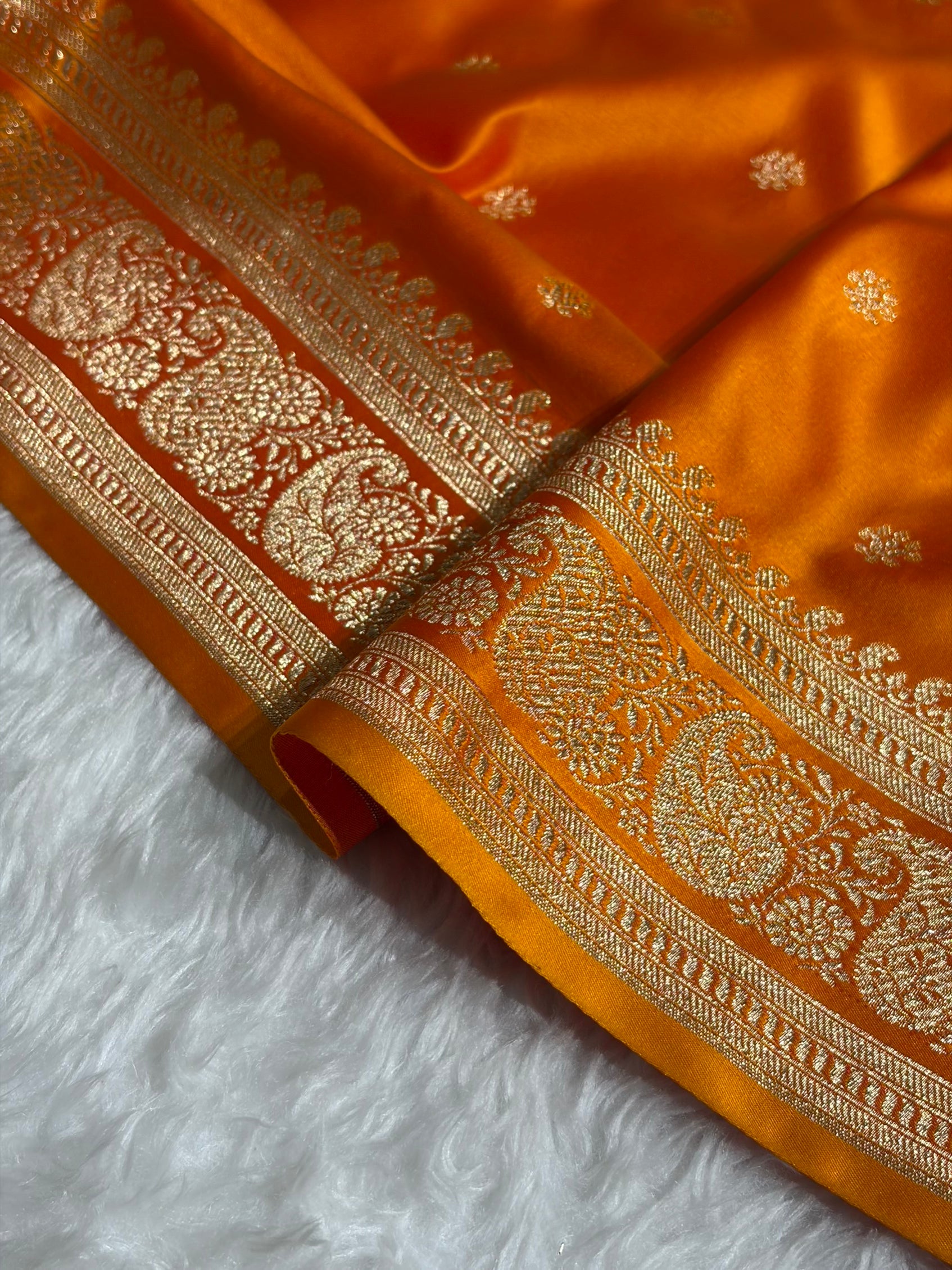 Banarasi Satin Katan Saree With Boota Pattern in Fanta Orange Shades SK127