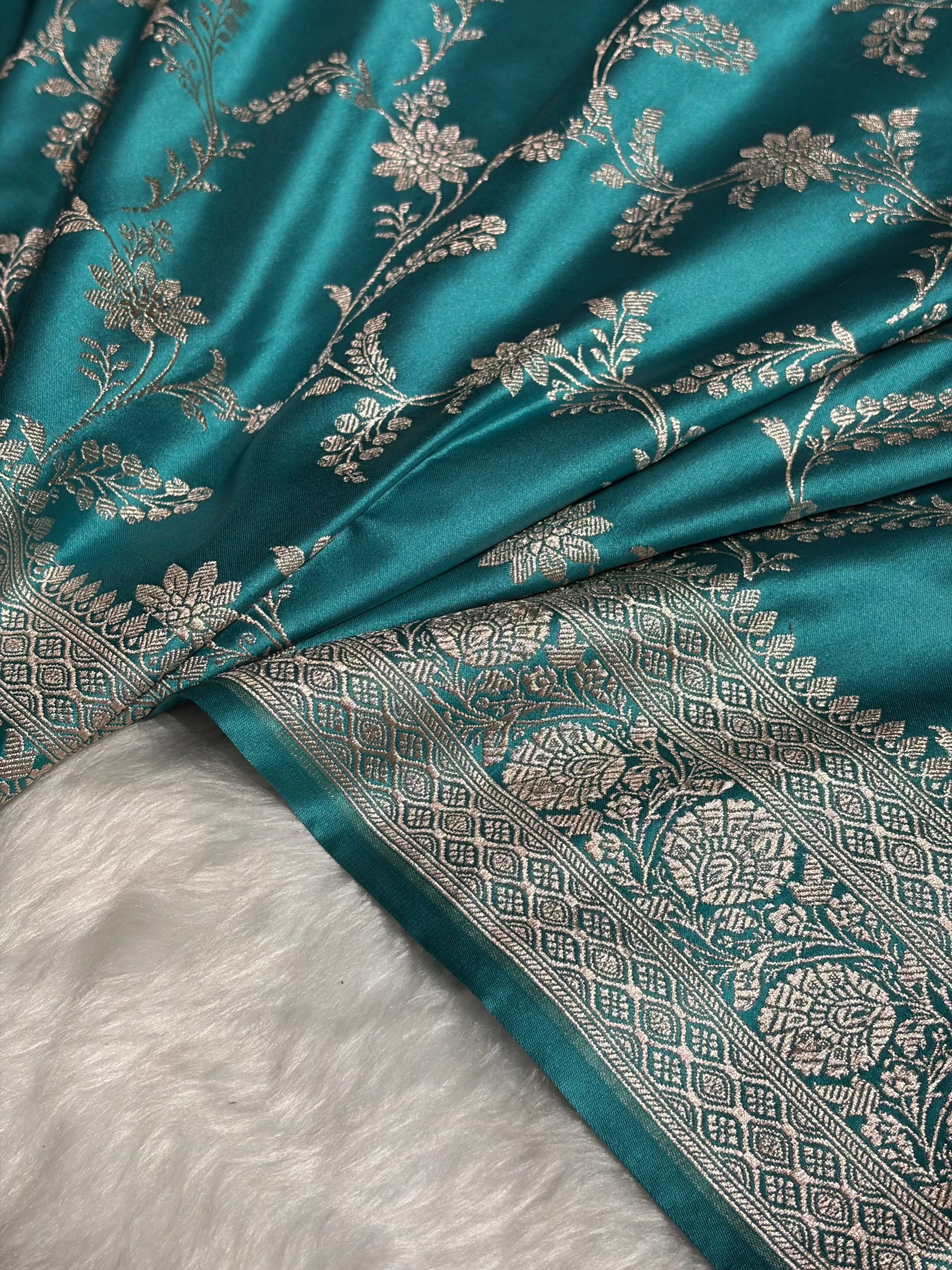 Sea Green Jaal Mashru Silk Saree