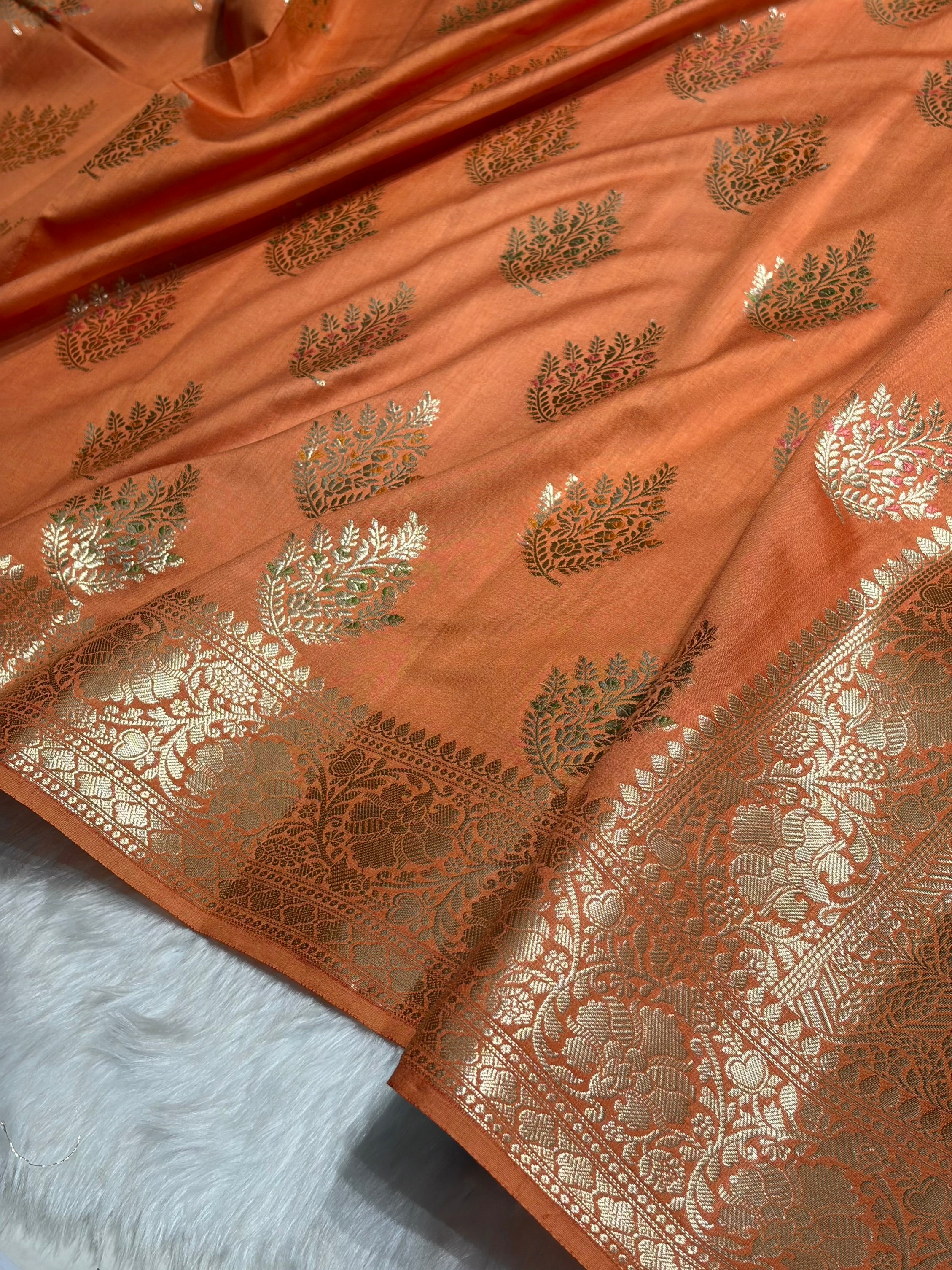 Minakari Pastel Orange Shades Pure Chiniya Silk CH-02