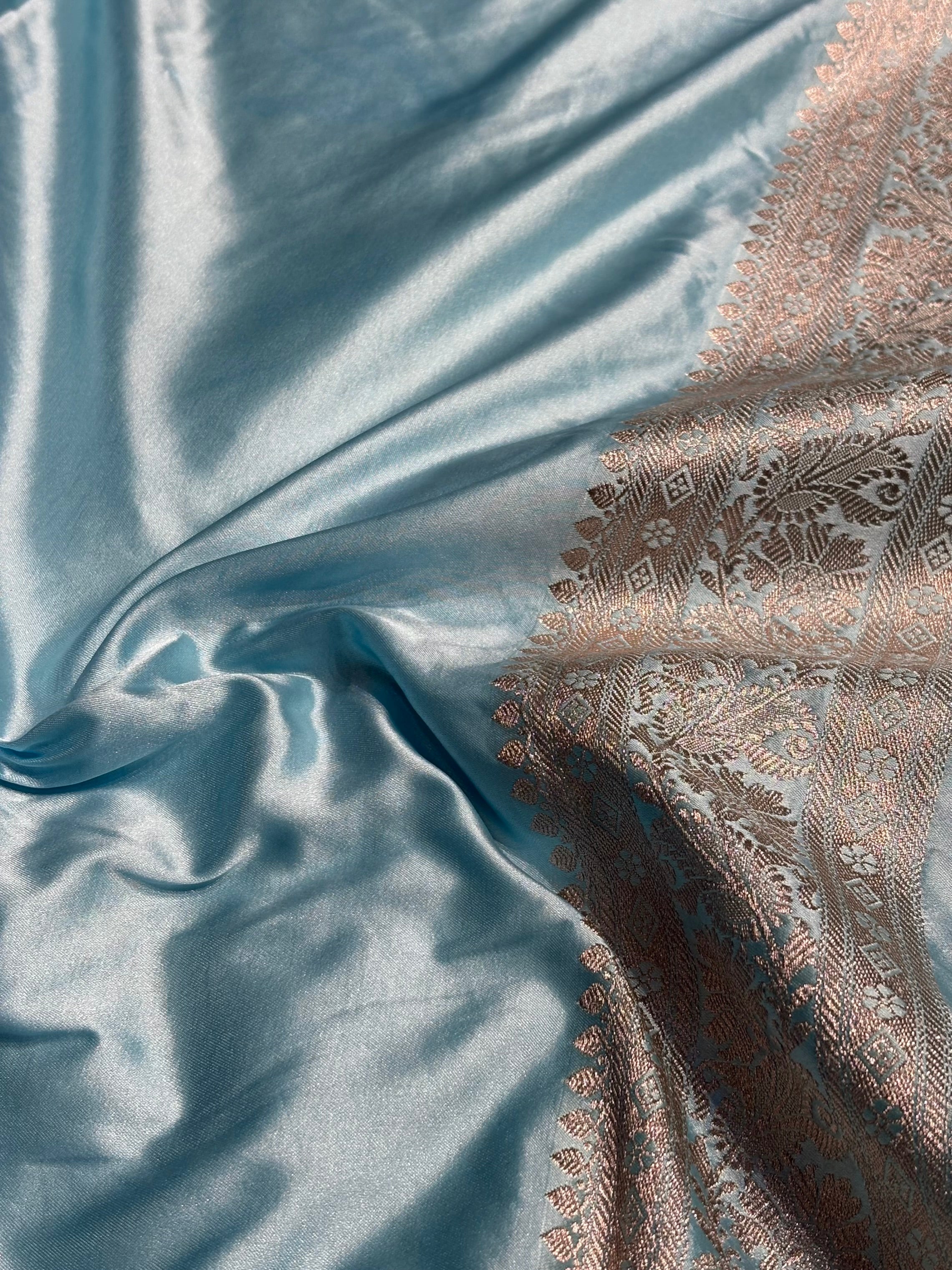 Sky Blue Booti Mashru Silk Saree MS62