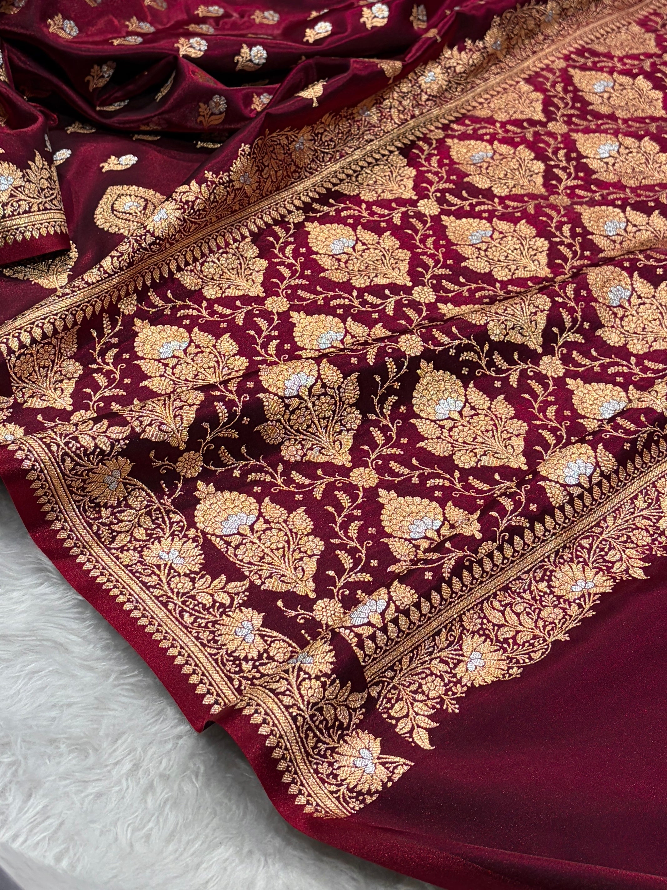 Banarasi Satin Silk Meena Boota in Maroon Shades SS38
