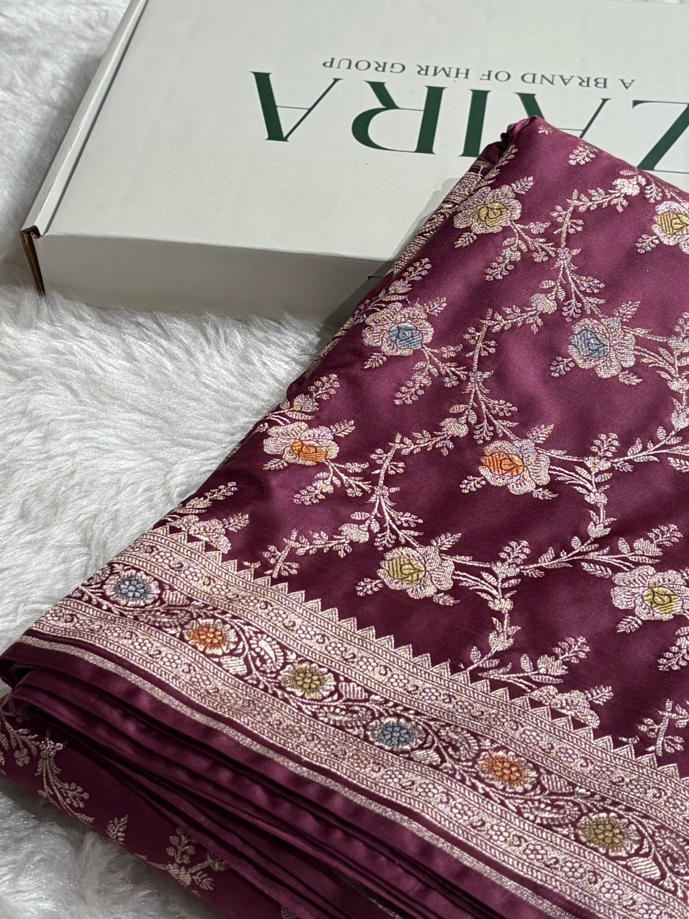 Mauve Shades Banarasi Minakari Floral Jaal Mashru Silk Saree MS28