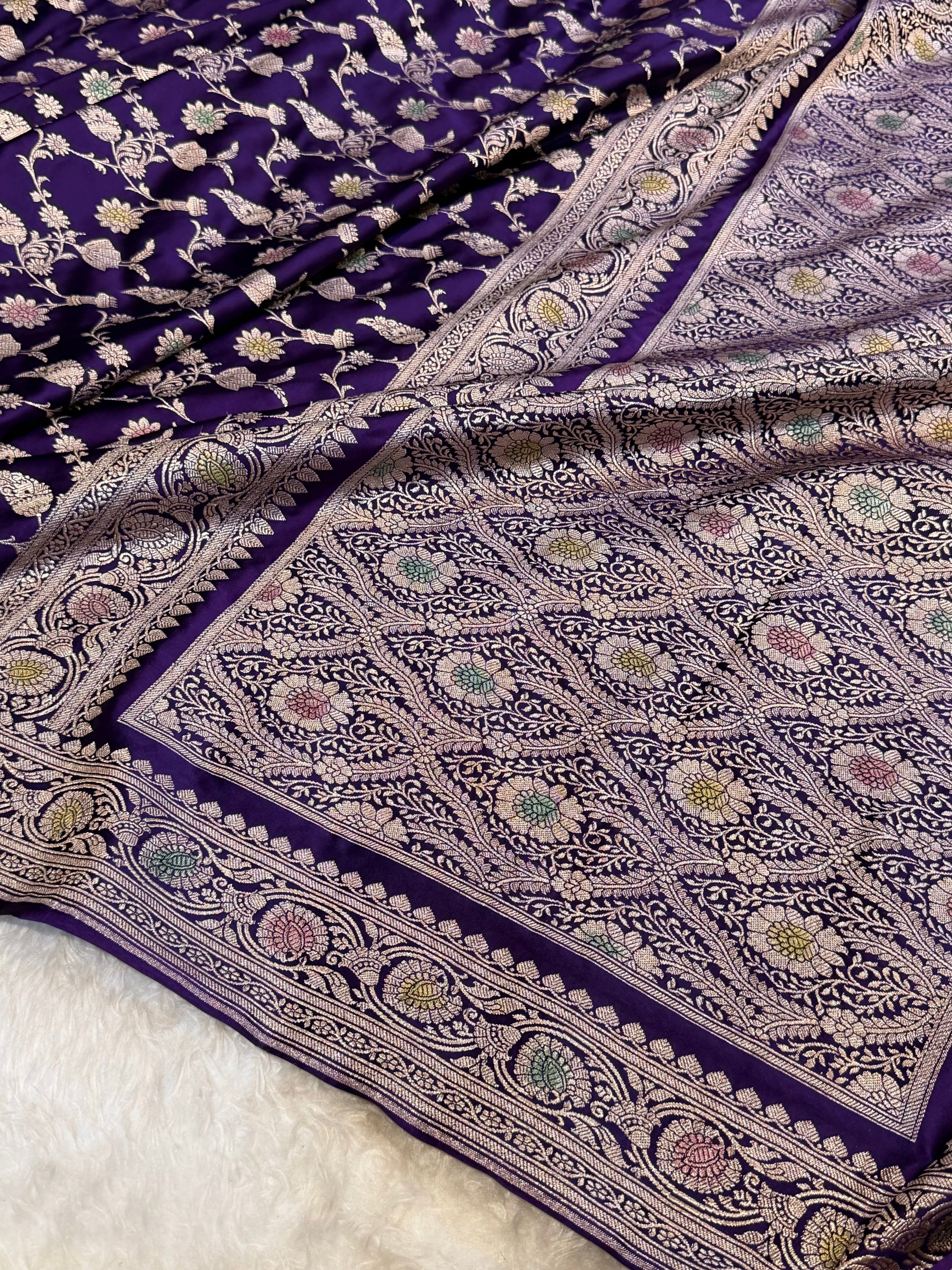 Dark Purple Shades In Minakari Jaal Mashru Silk Saree MS42