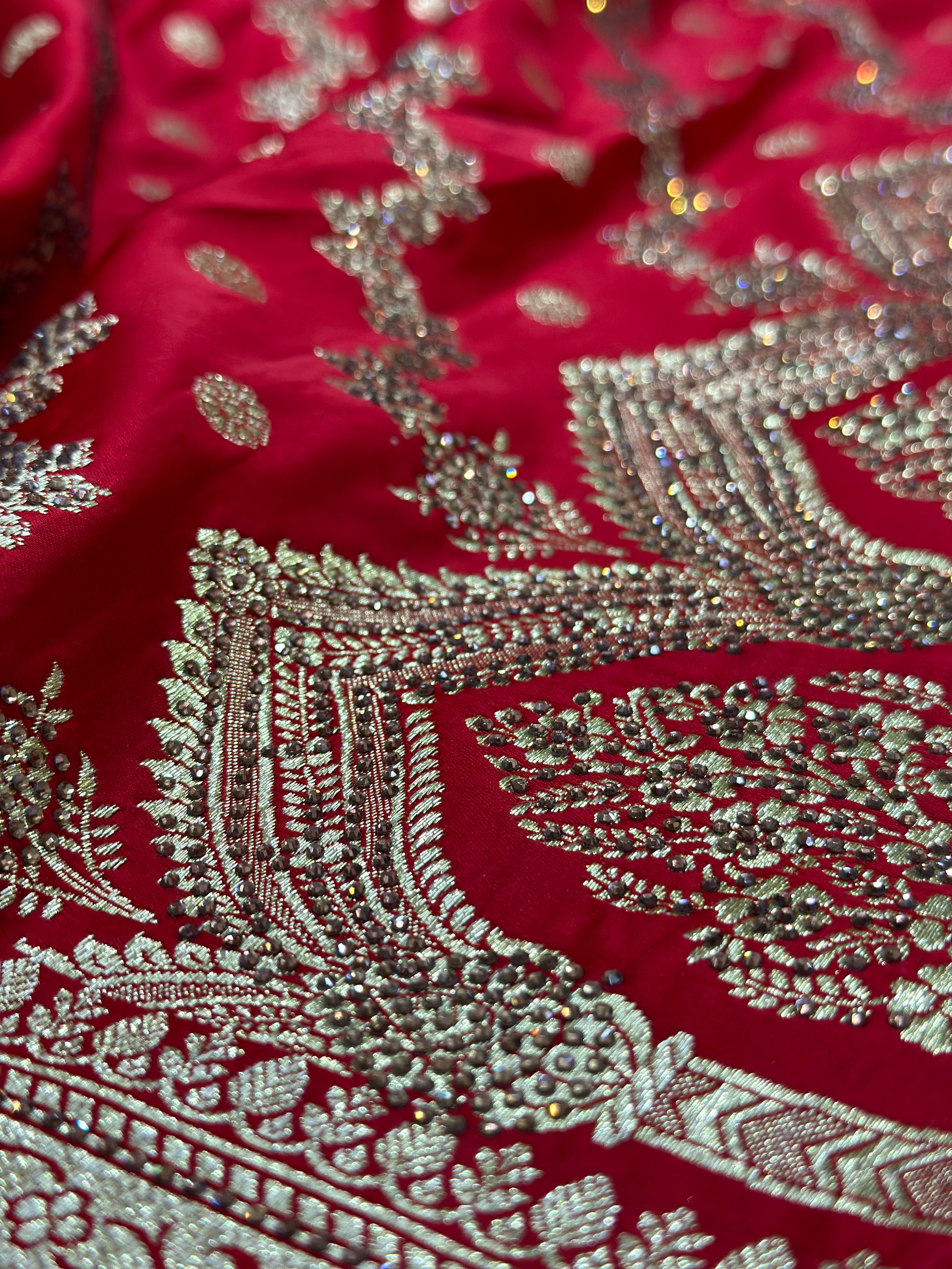 Red Cross Satin Silk with Swaroski work