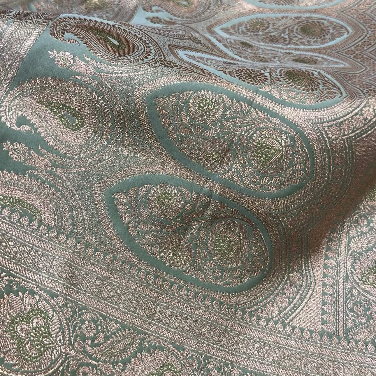 Floral boota Satin katan Silk Saree In Pista Shades SK12