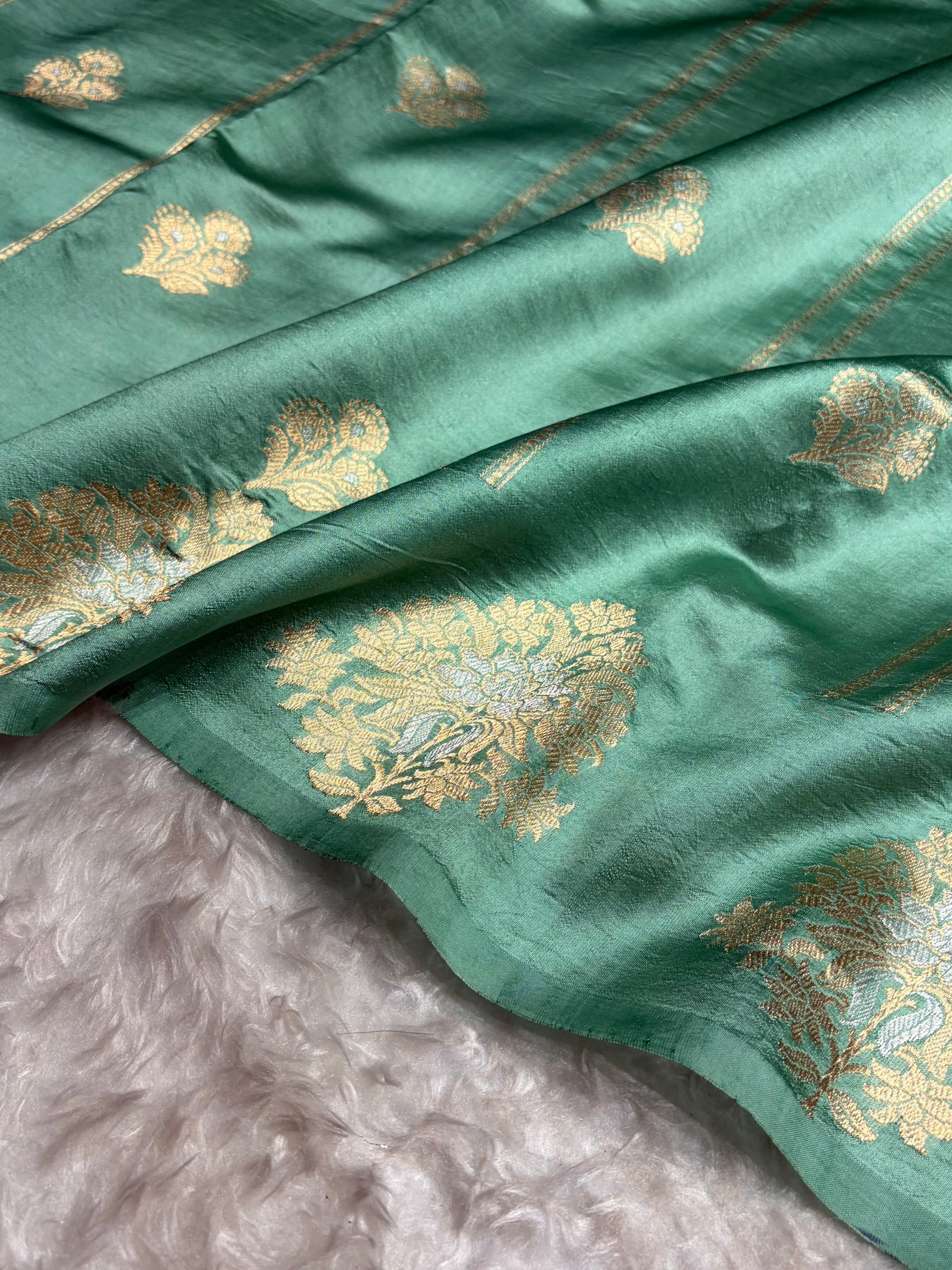 Sea Green Shades Banarasi Handwoven Pure Paper Katan Silk RM-66