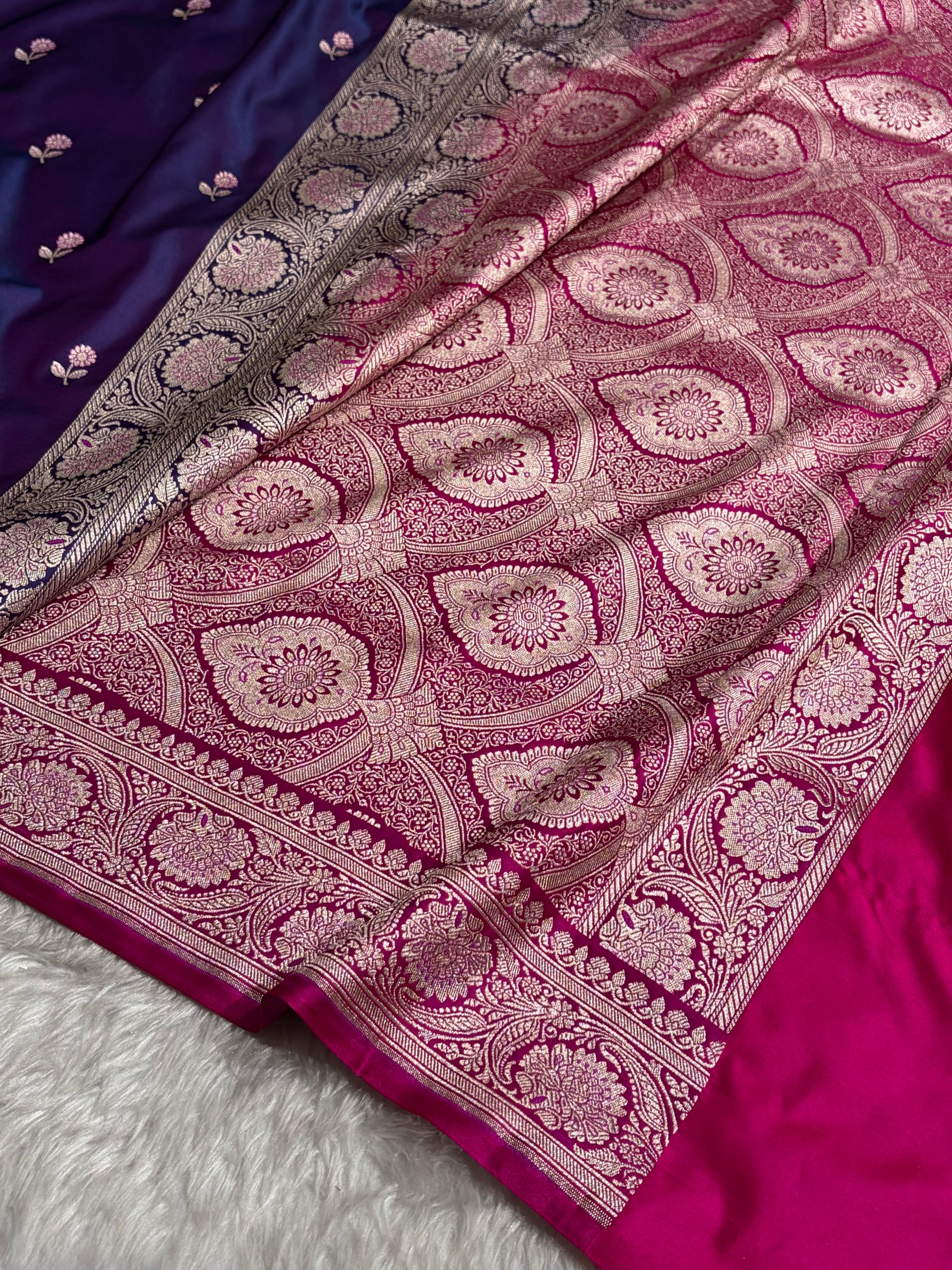 Cross Magenta / Rani Shades Banarasi Booti Pattern Mashru Silk Saree MSM-137