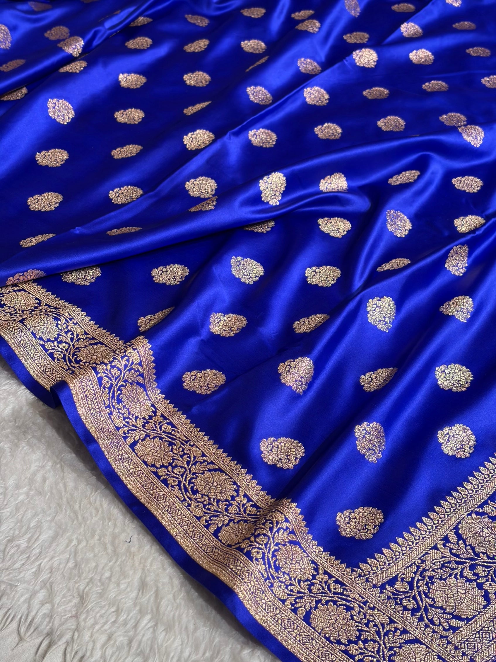 Banarasi Satin Katan Saree With Boota in Royal Blue Shades SK109