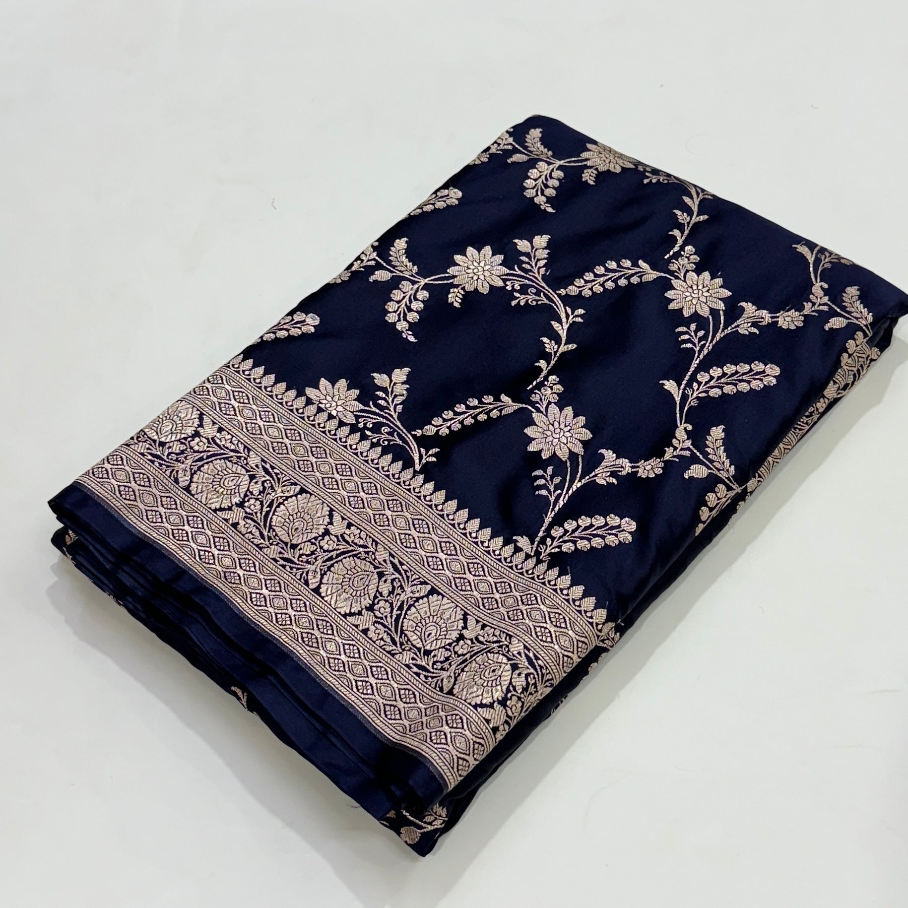 Navy Jaal Pattern Mashru Silk Saree