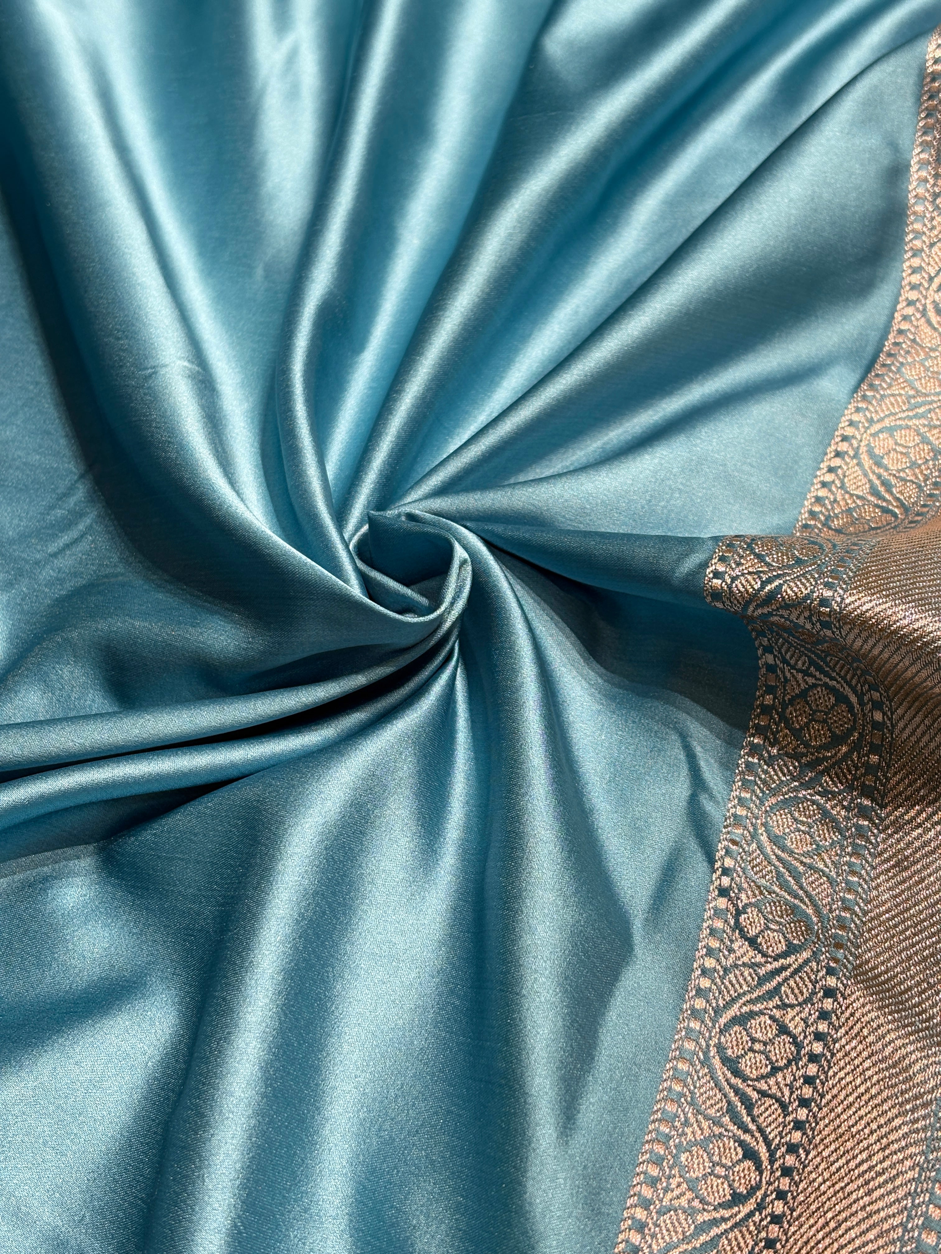 Sky Blue Sona Rupa Floral Motif Mashru Silk Saree MS50