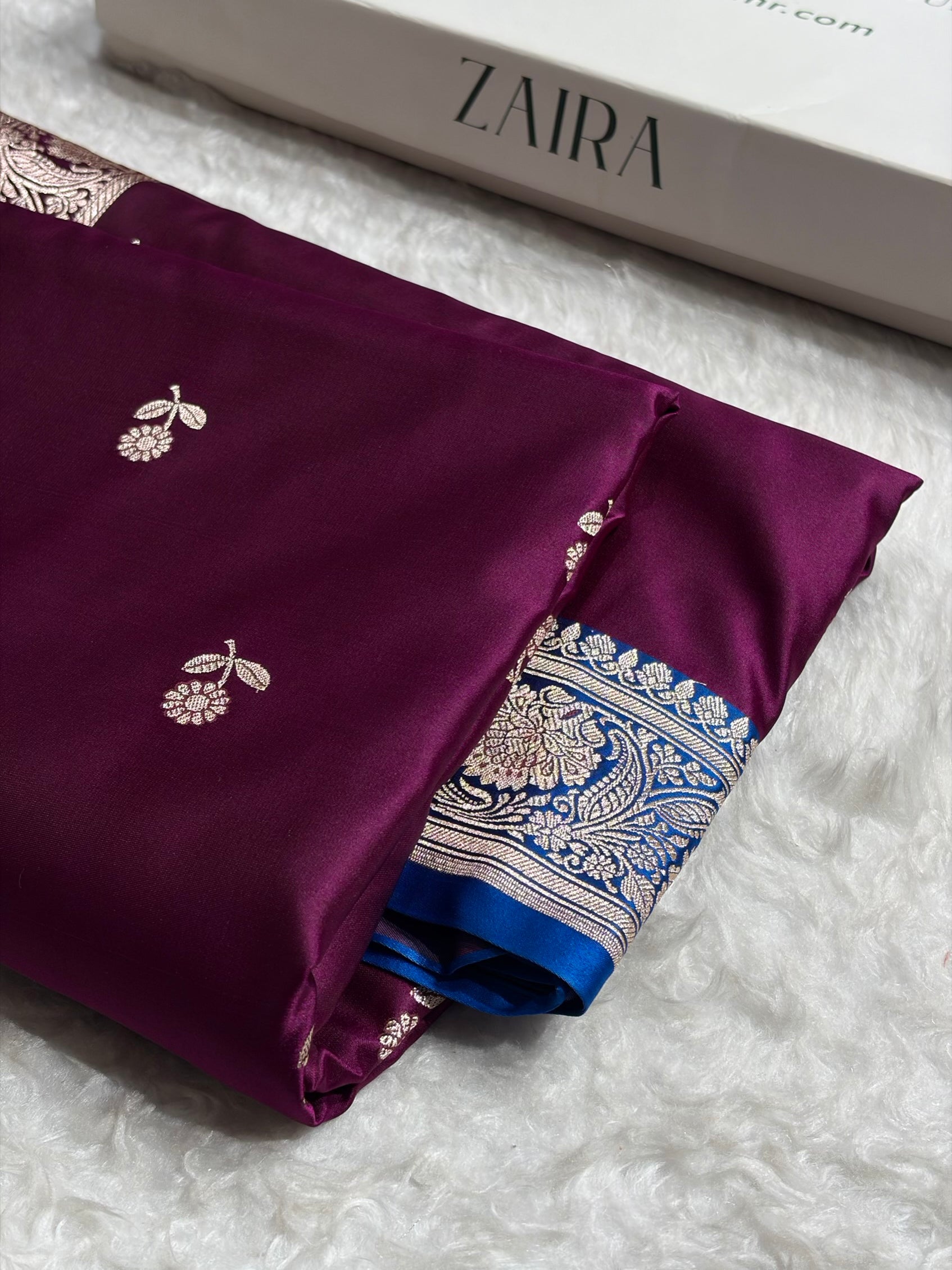 Wine / Royal Blue Shades Banarasi Booti Pattern Mashru Silk Saree MSM-137