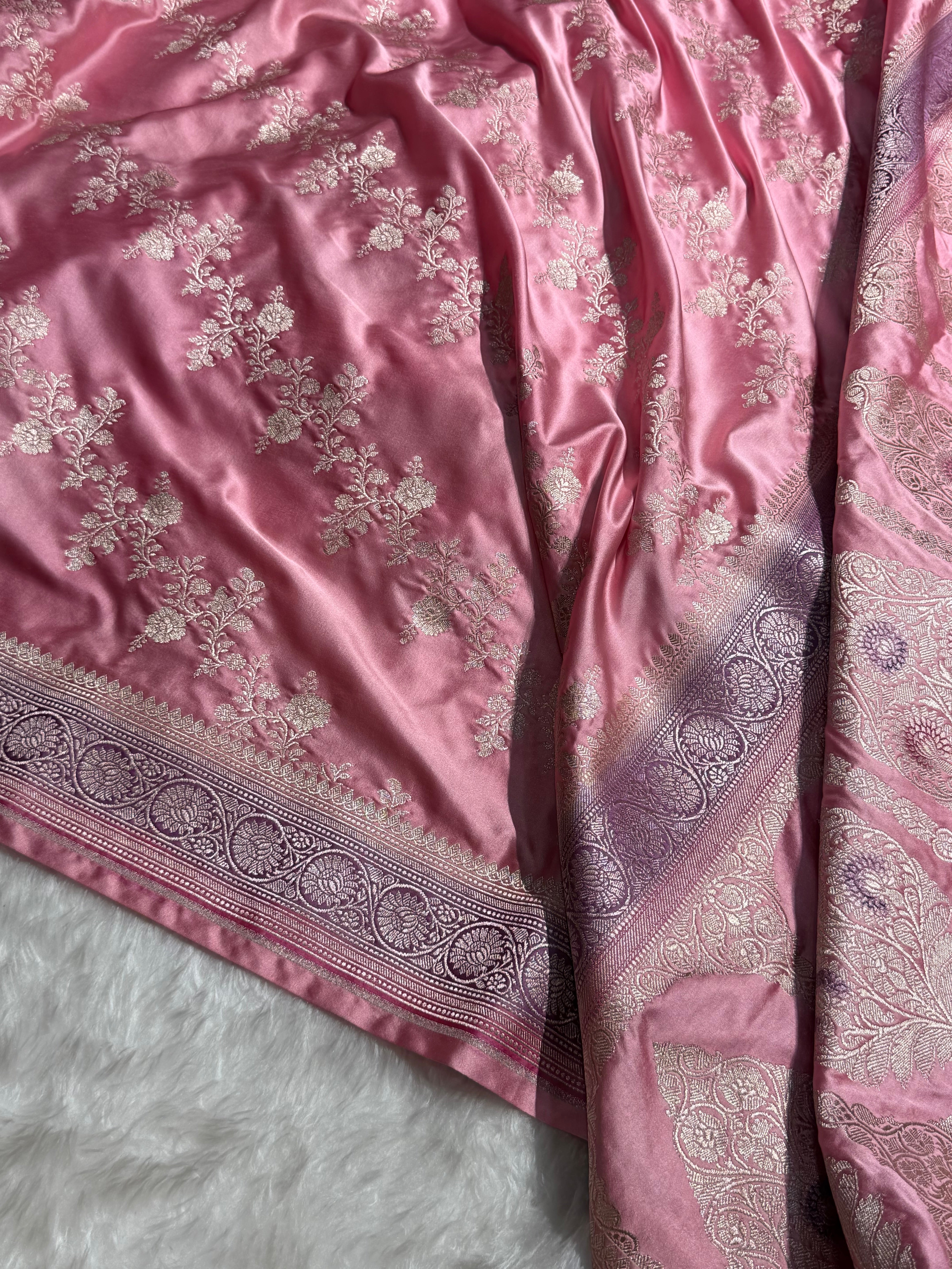 Blush Pink Contrast Banarasi Cross Mashru Silk Saree MS01