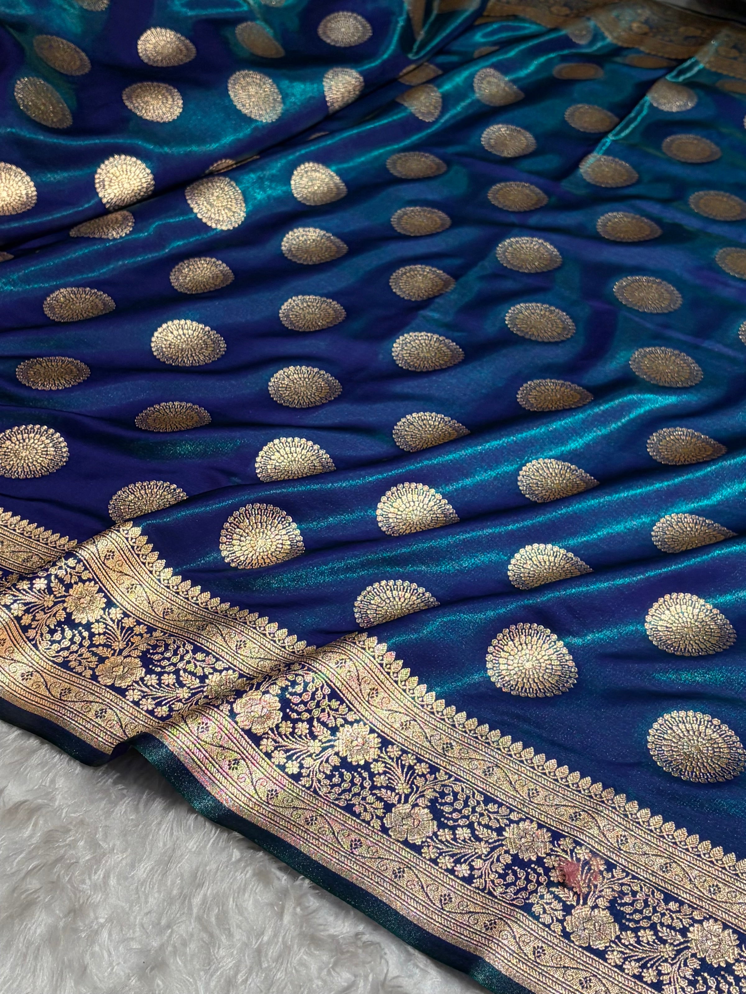 Peacock Shades Banarasi Satin Silk Saree SS33