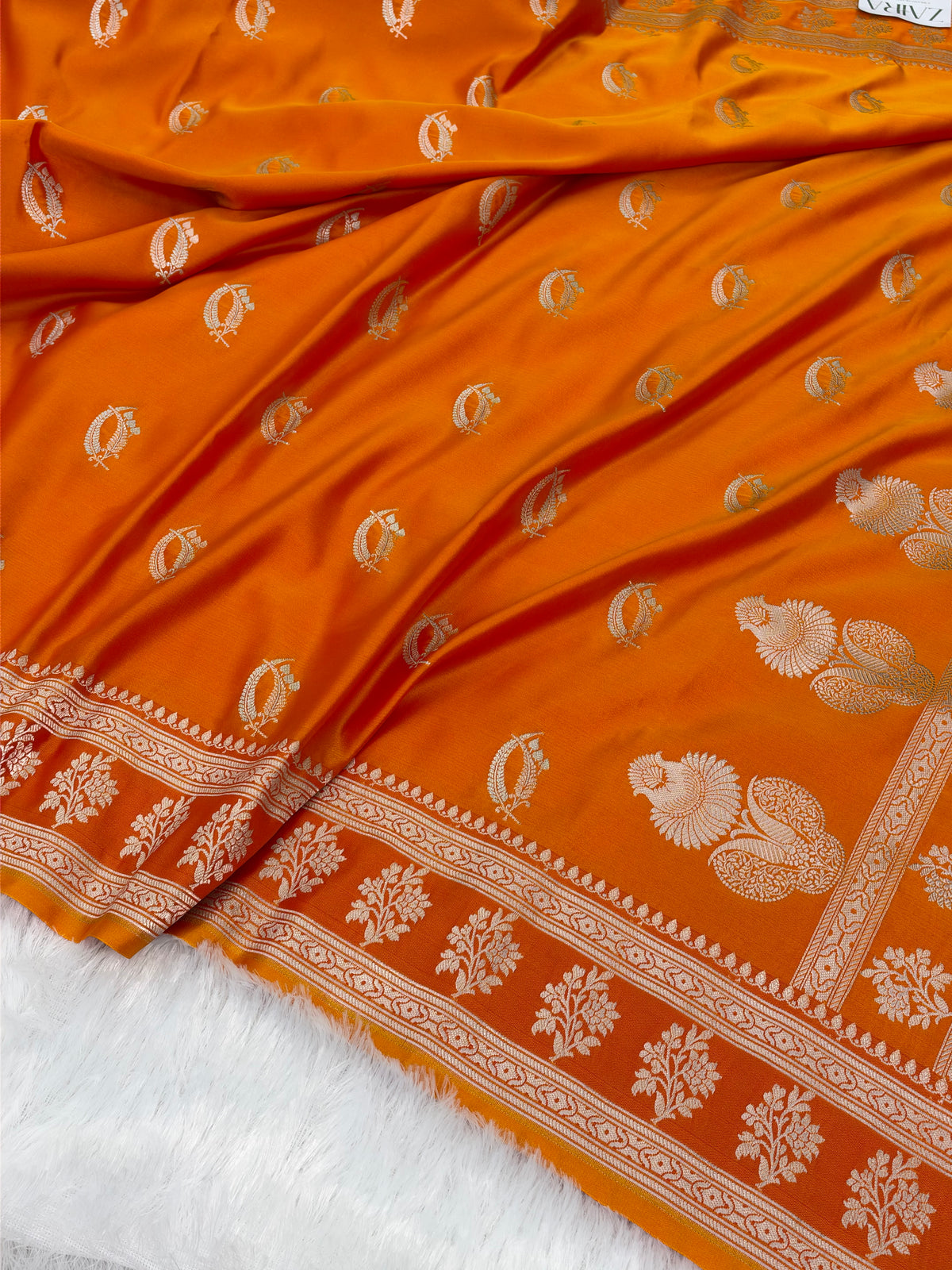 Fire Gold Shades Banarasi Boota Pattern Floral Mashru Silk Saree MSM-112