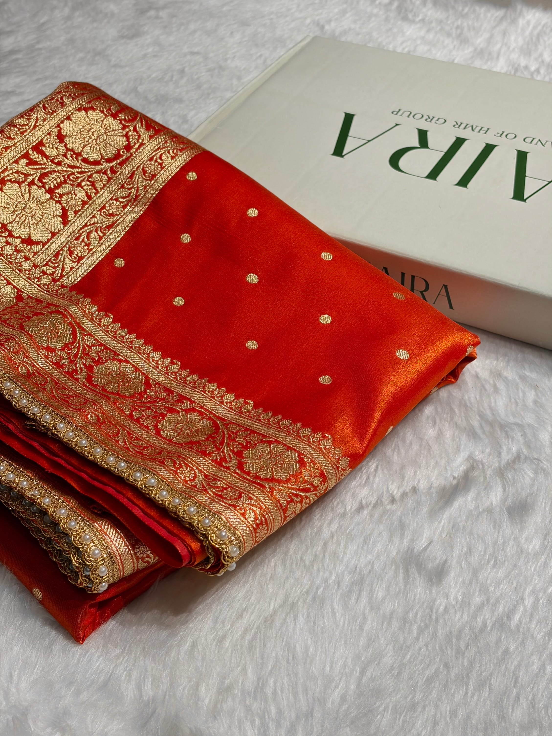 Satin Silk Dot Booti in Orange Shades With Gotta Patti SSGP08