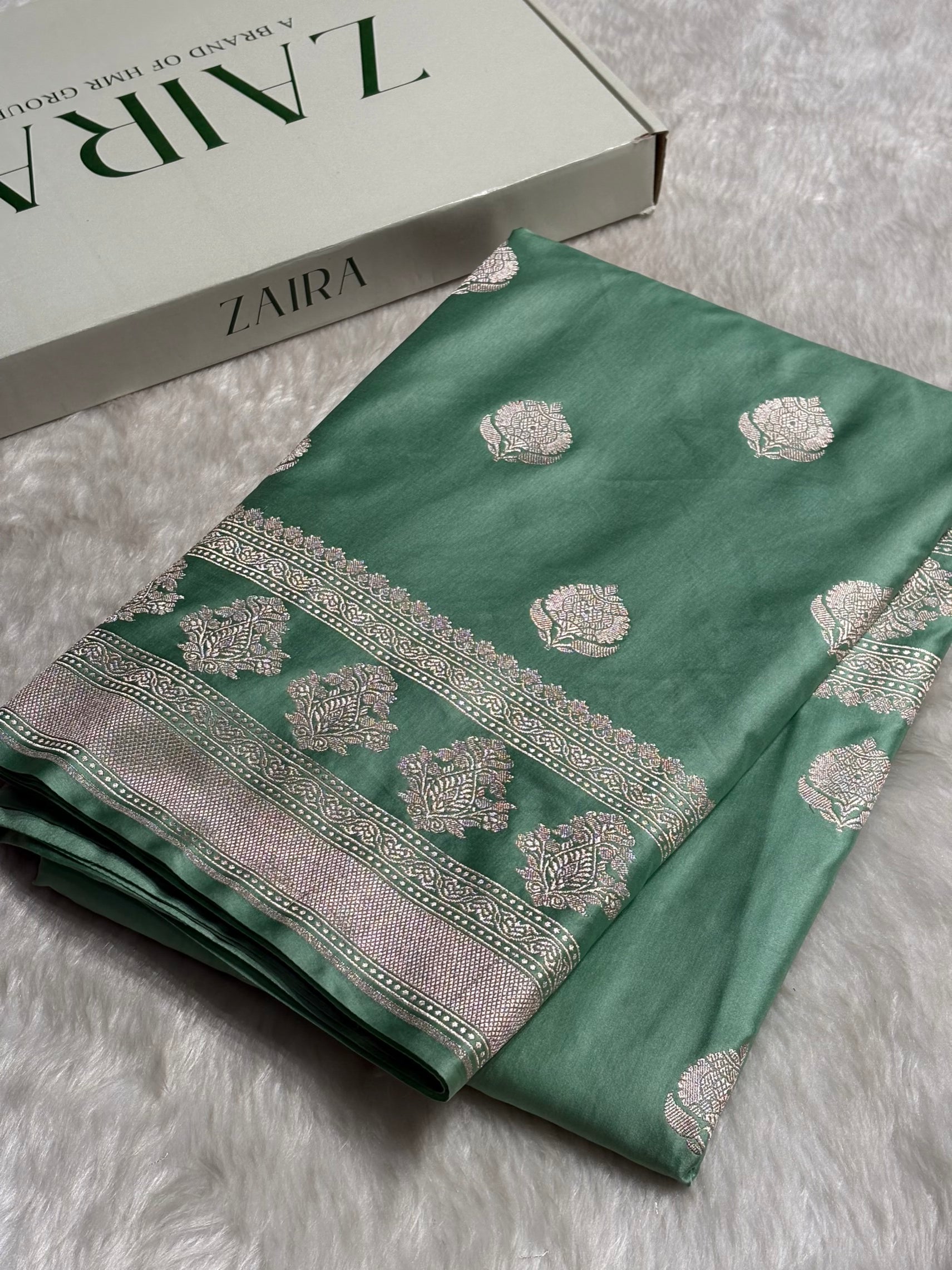 Sea Green Boota Motif Mashru Silk Saree