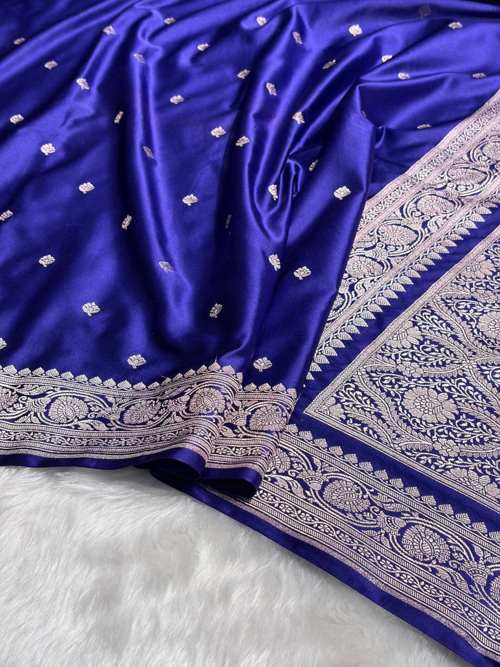 Banarasi Royal Blue Minakari Booti Mashru Silk Saree MS10