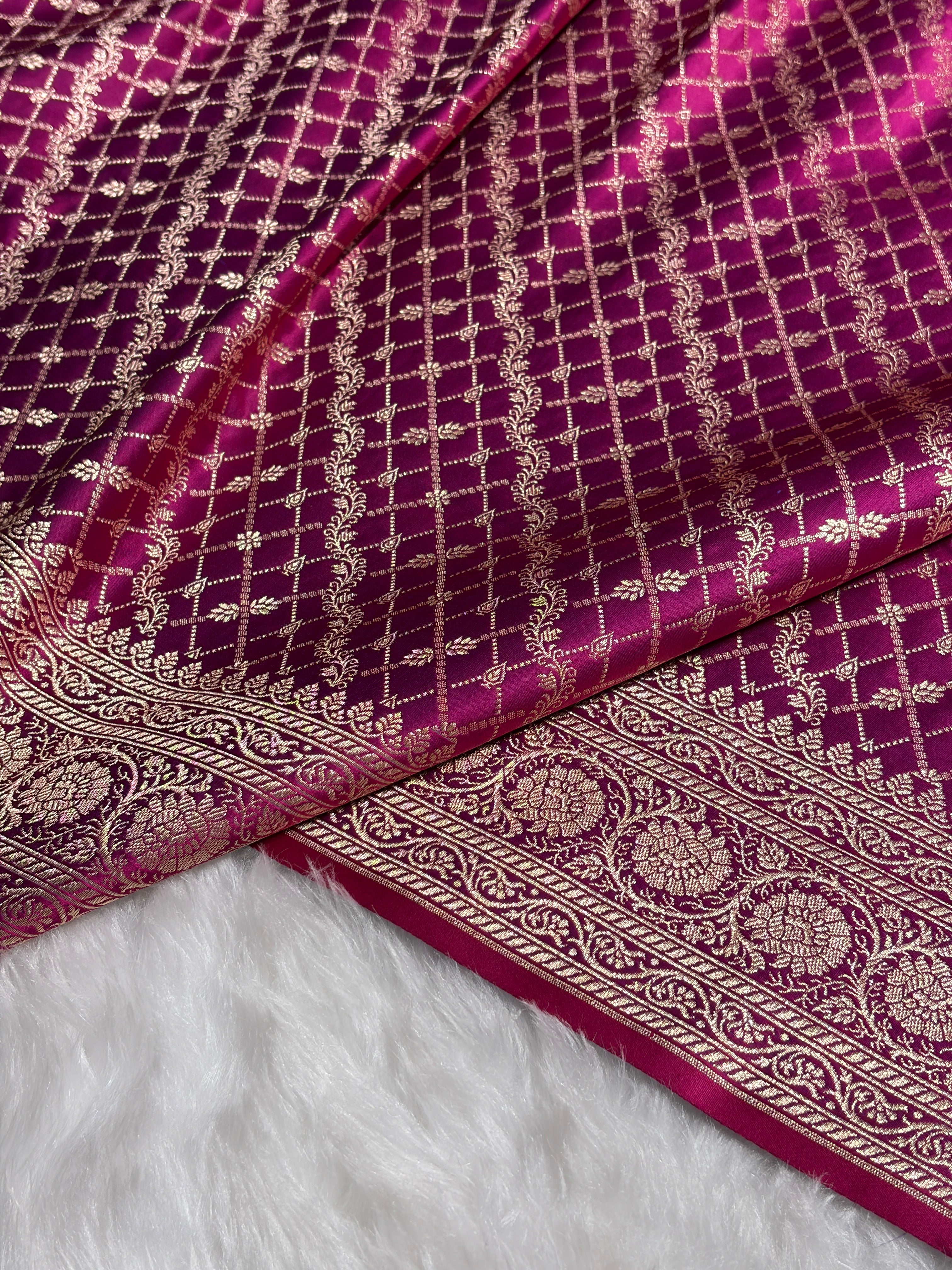 Cross Magenta Banarasi Brocade Soft Katan Silk Saree SKB-01