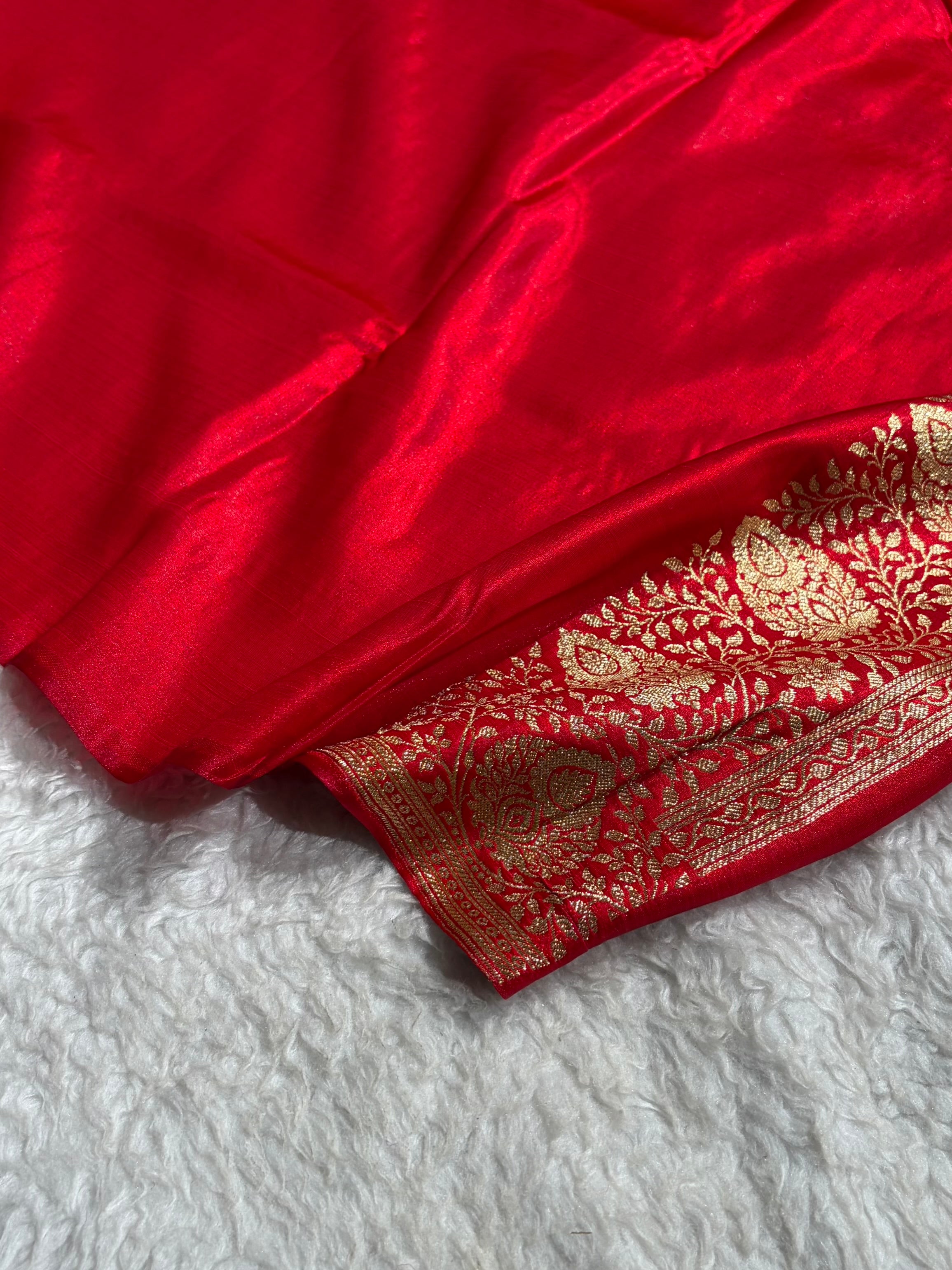 Satin Silk Saree Floral Boota in Red Shades SS28