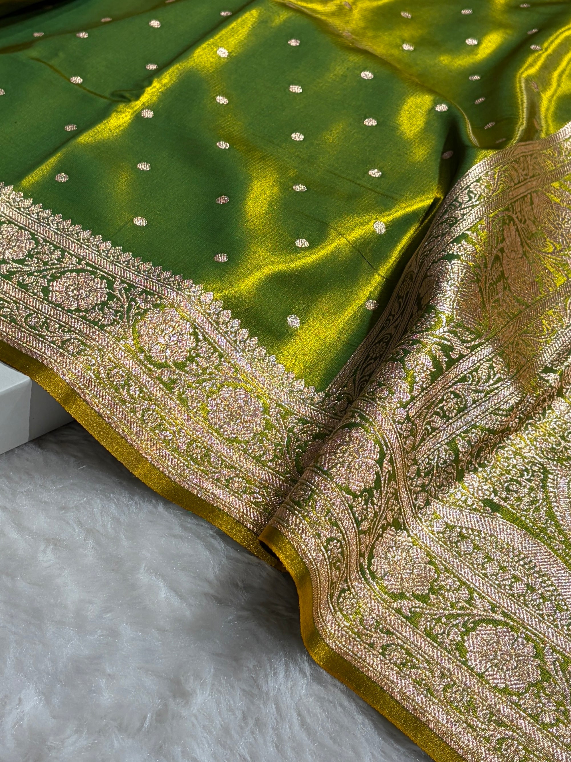 Satin Silk Dot Booti in Parrot Green Shades SS08