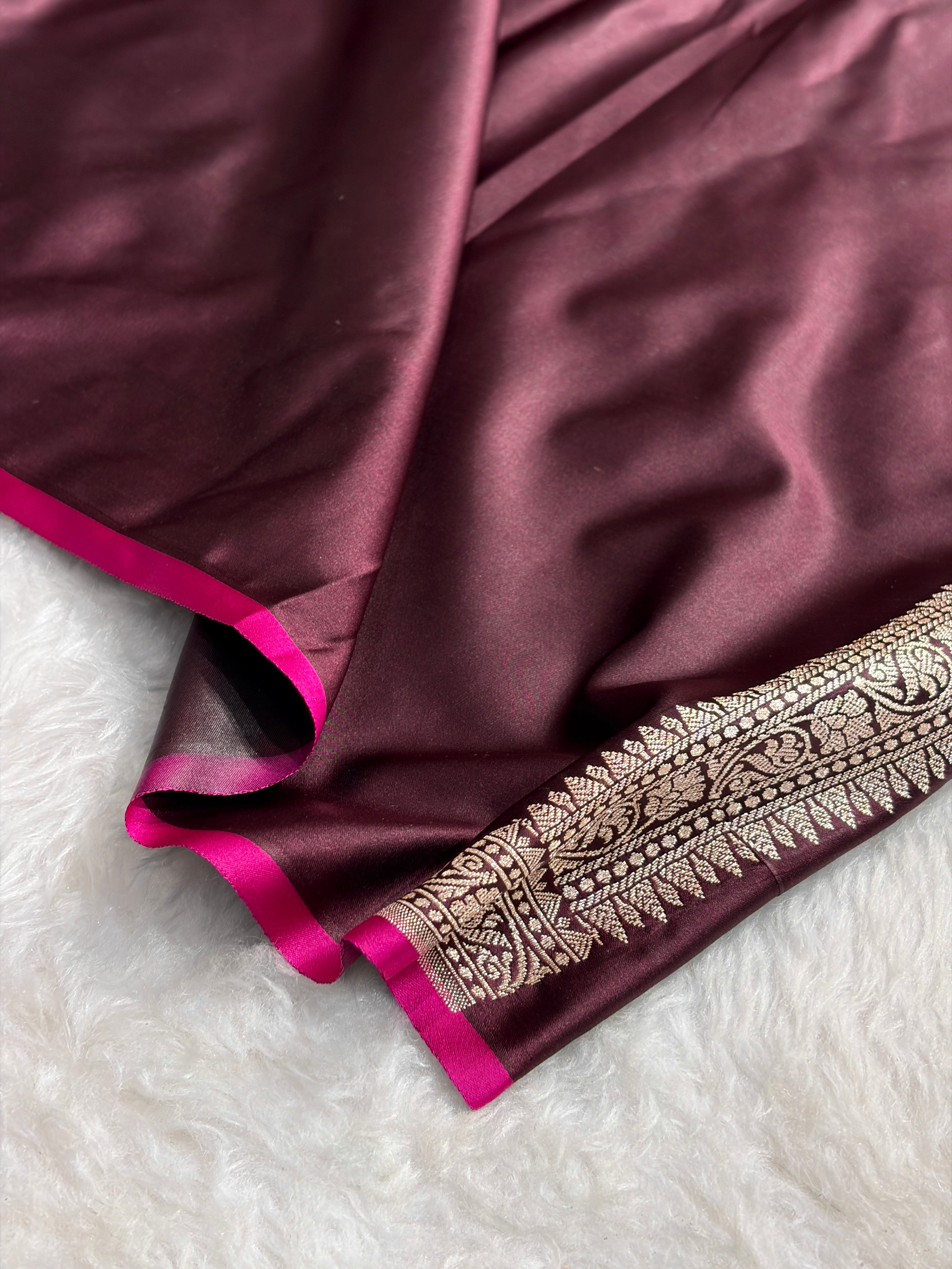 Premium Banarasi Satin Katan Saree in Garnet Shades SK90