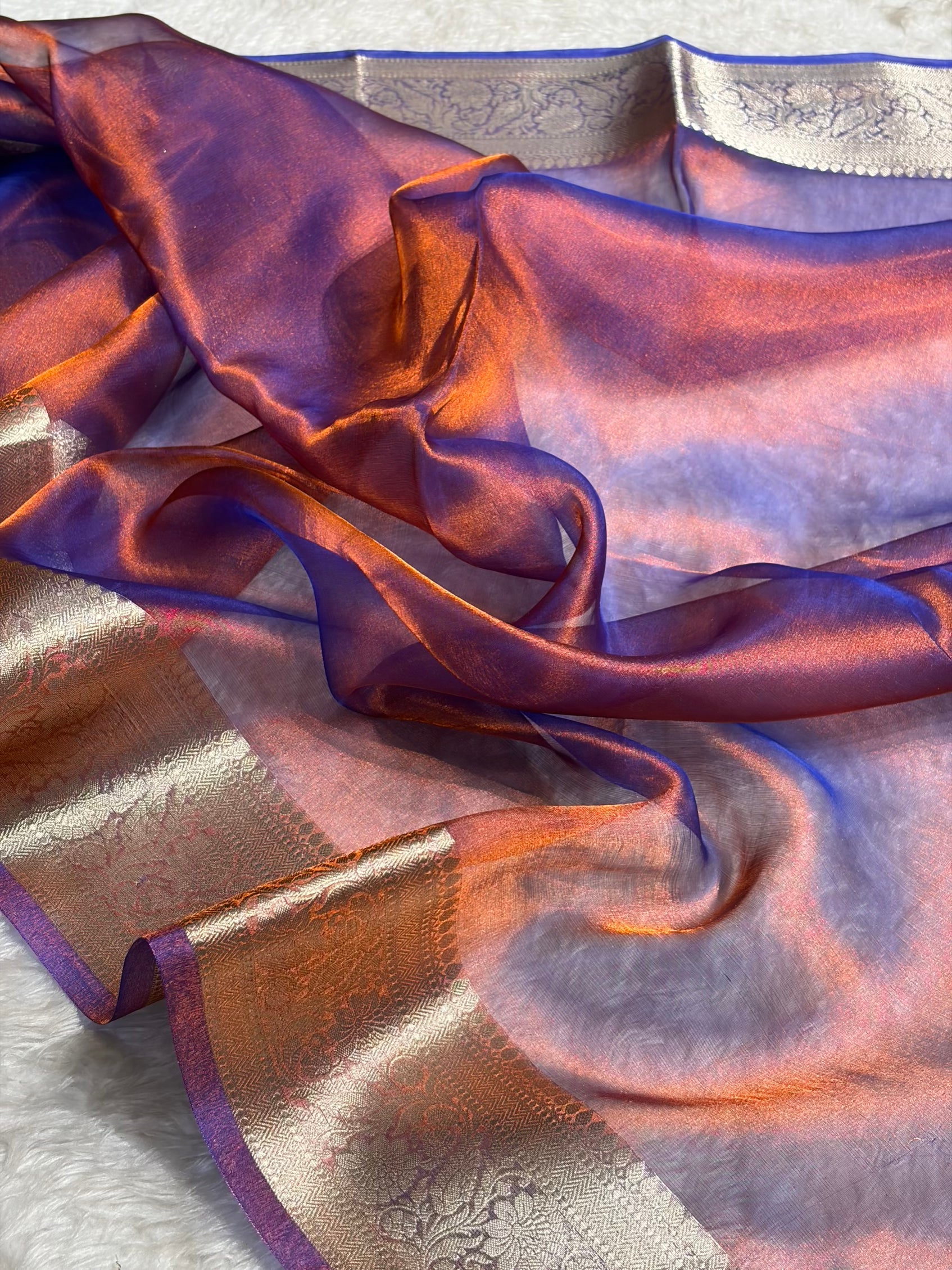 Banarasi Rustic Purple Shades Pure Tissue Silk Saree PT-60