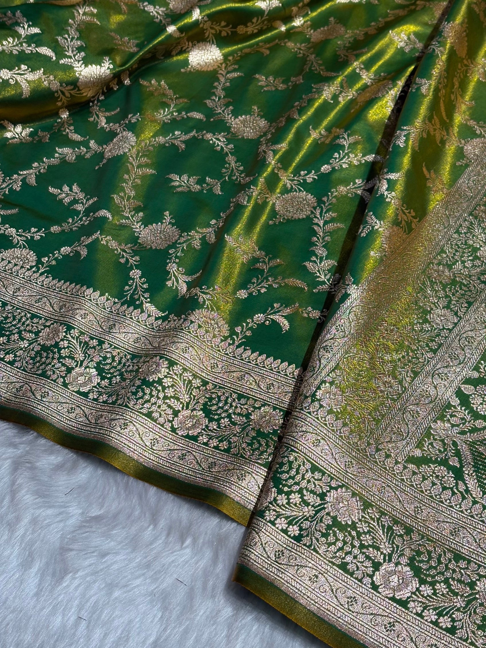 Satin Silk Banarasi Jaal in Liril Mehendi Shades SS14