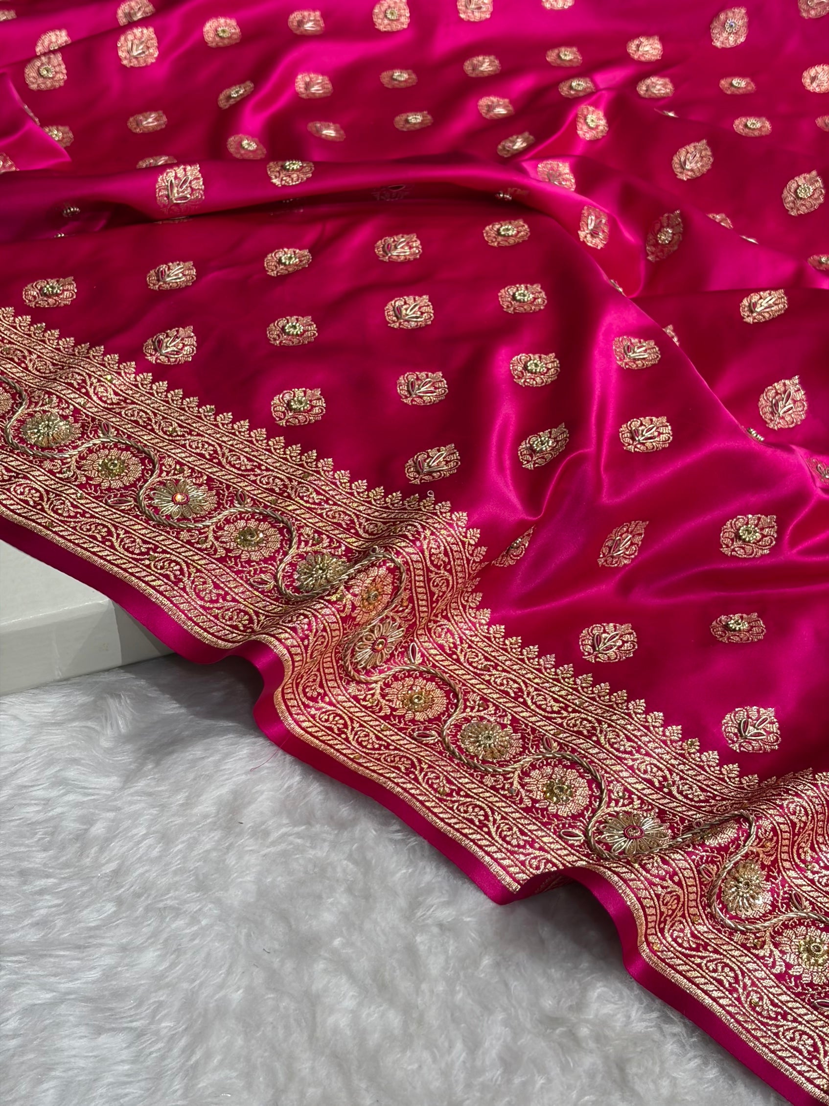 Banarasi Boota Katan Silk Saree In Rani Shades With Ari Zardozi Work BSK02