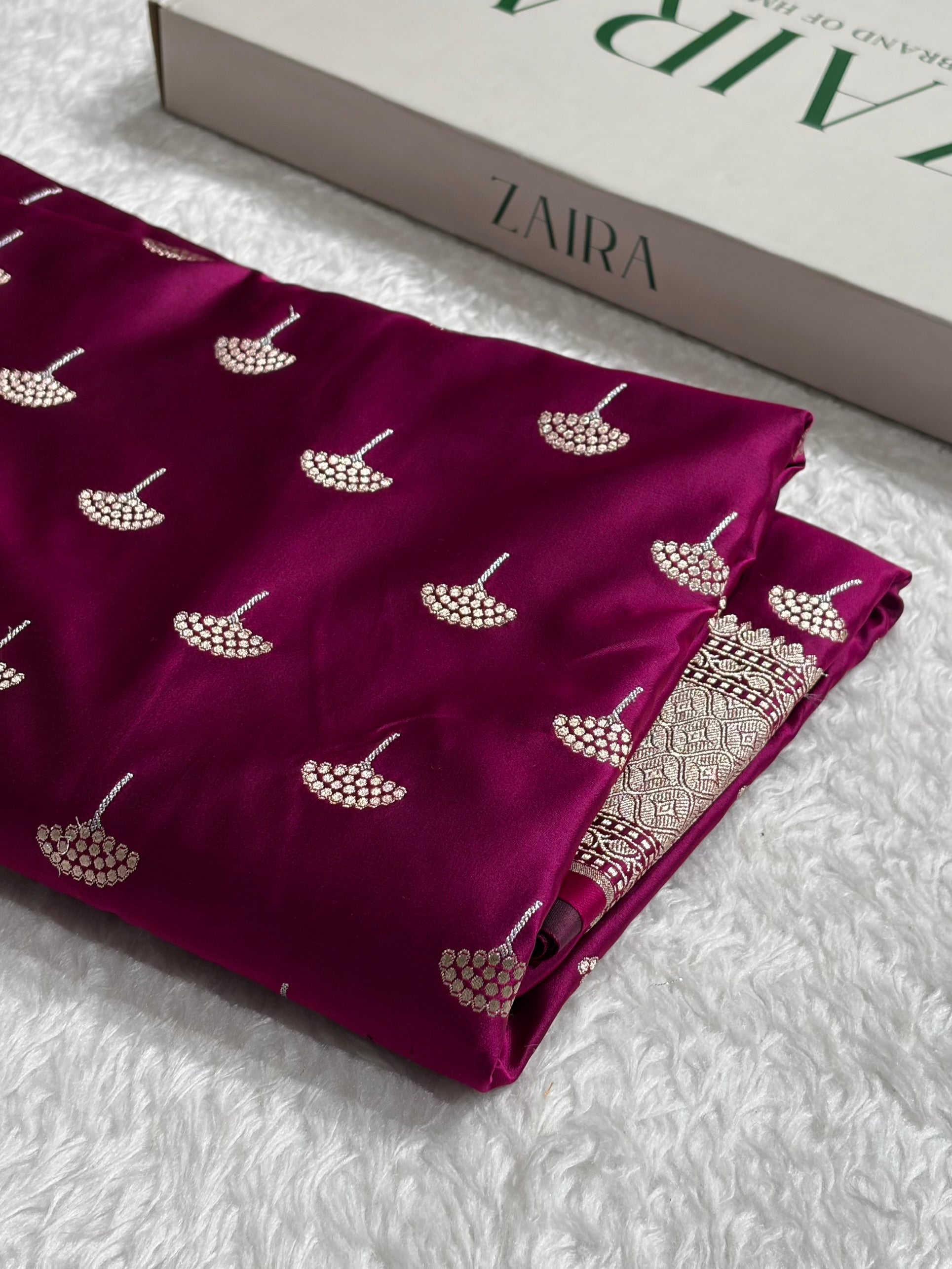 Wine Shades Banarasi Boota Pattern Floral Mashru Silk Saree