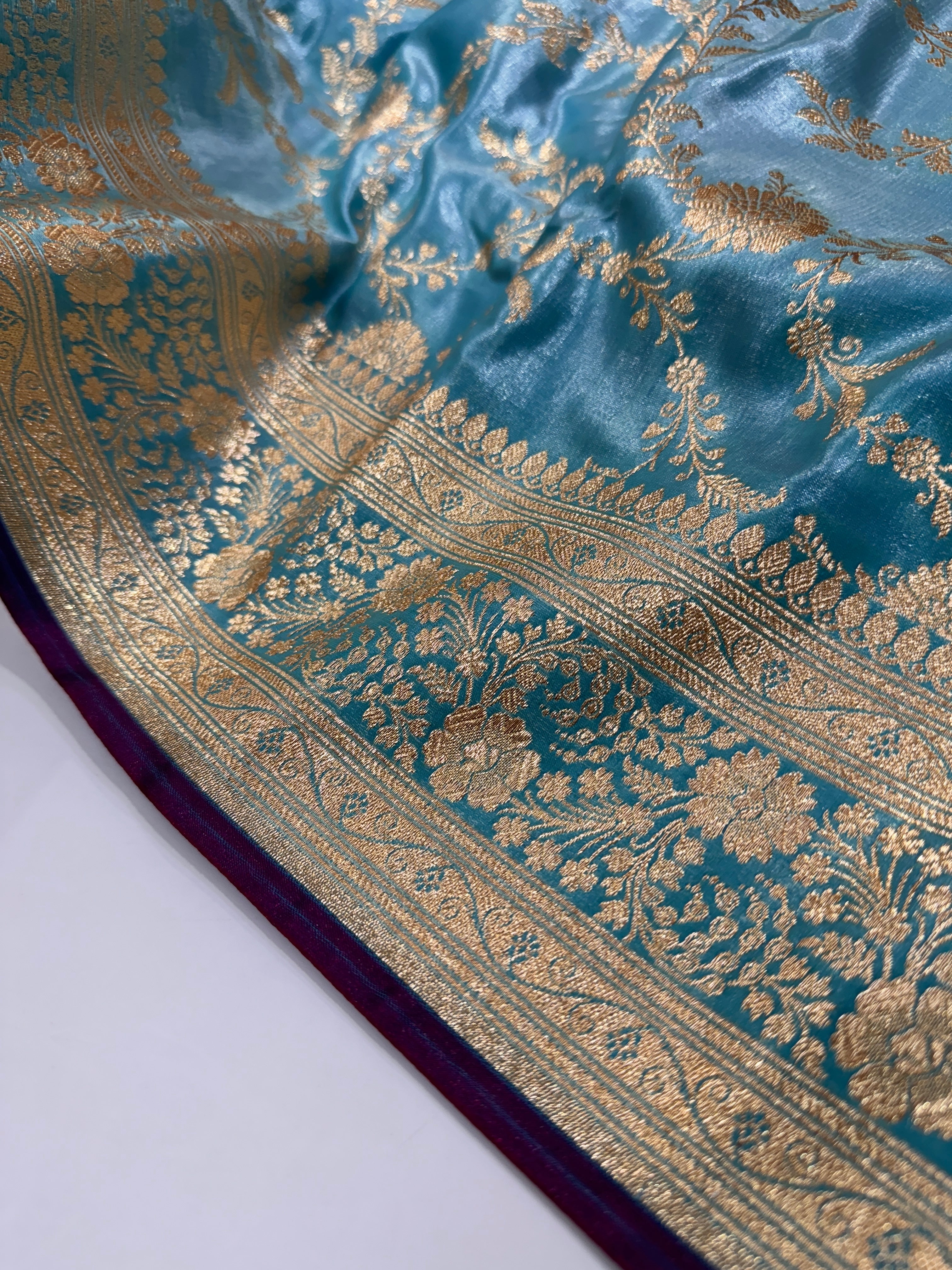 Ultra Light Weight Satin Silk Jaal in Pastel Blue Shades SS14