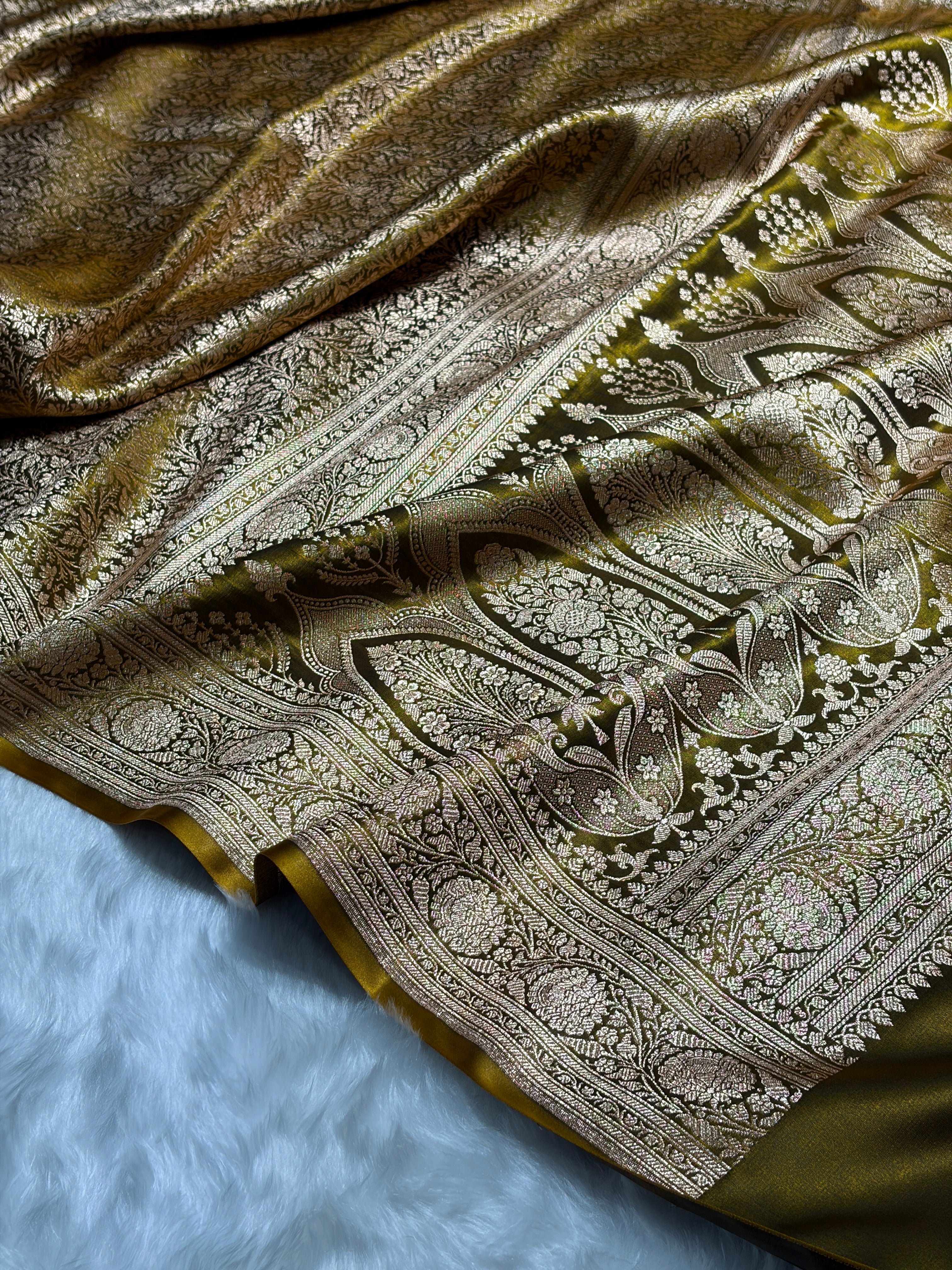 Mehendi Shades Brocket Satin Silk Saree Banarasi Saree Shades SS30