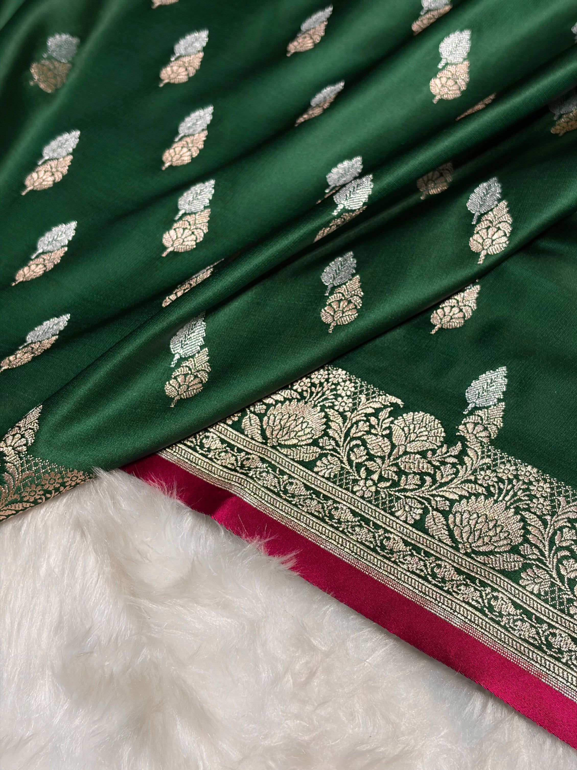 Bottle Green Shades Floral Booti Mashru Silk Saree MSM-69