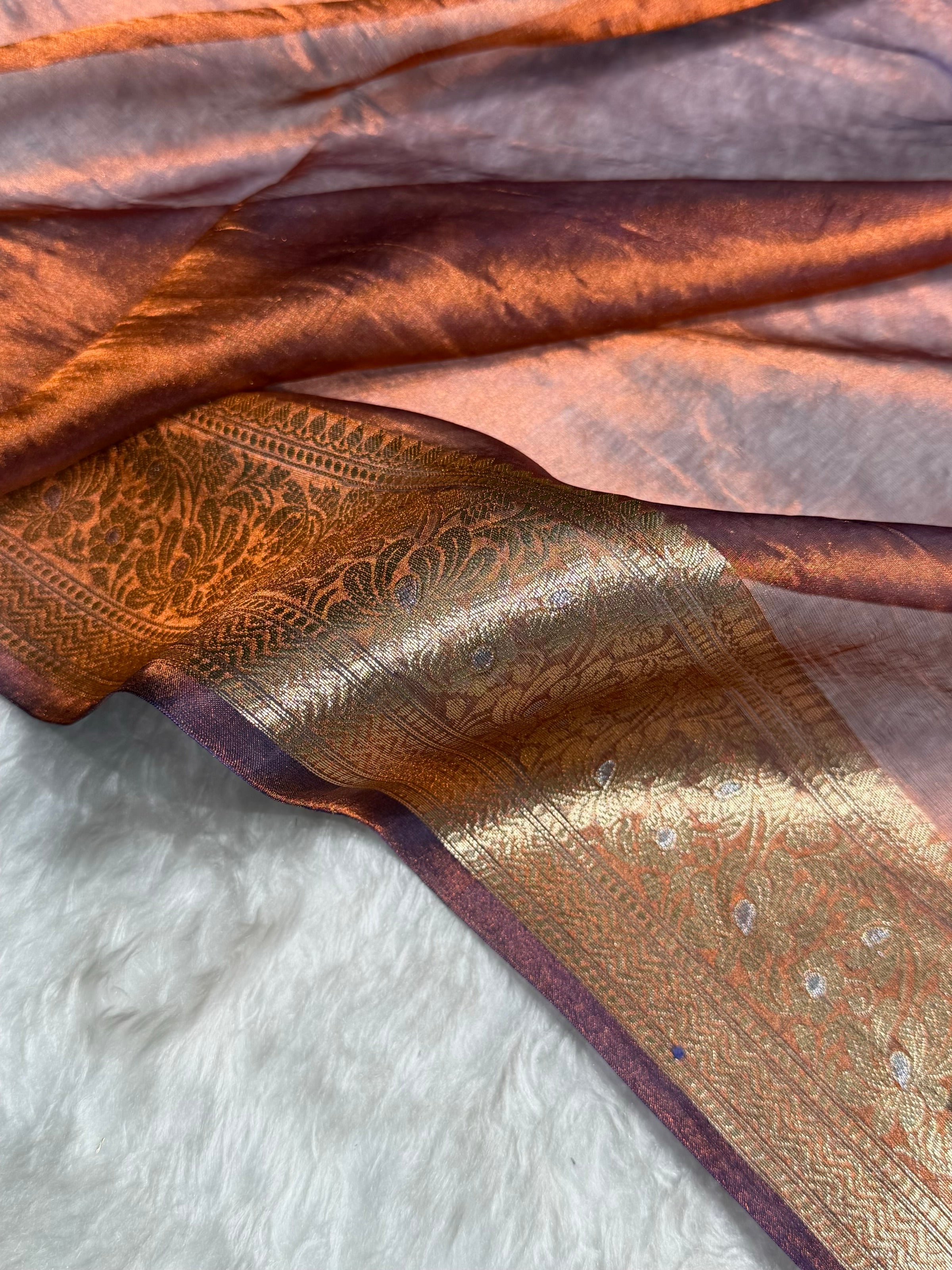 Orange Shades Pure Tissue Silk Saree with Brocade Blouse PT-31