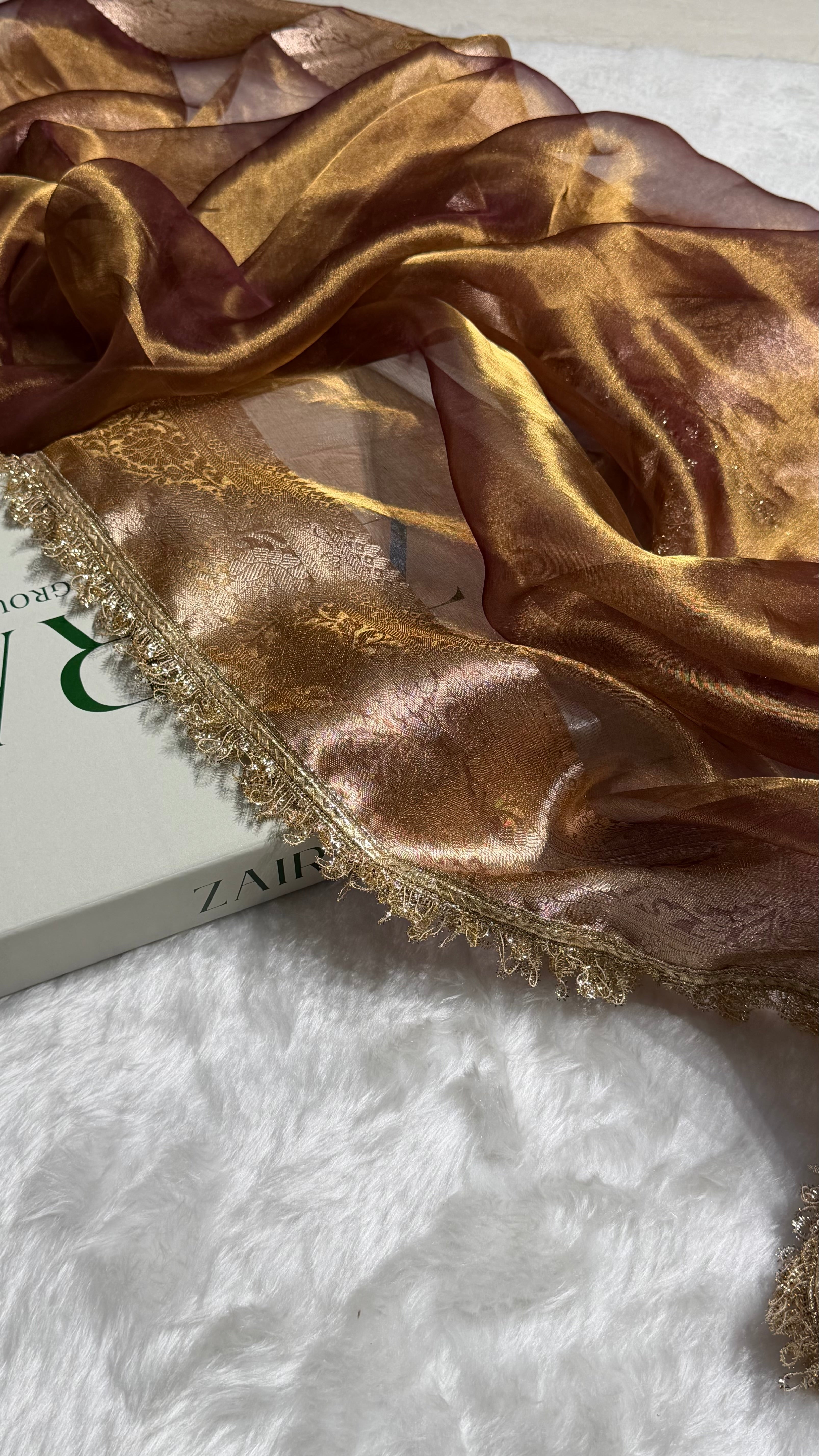 Cheeku Shade Pure Tissue Silk Saree with Gota Patti PTGP-17