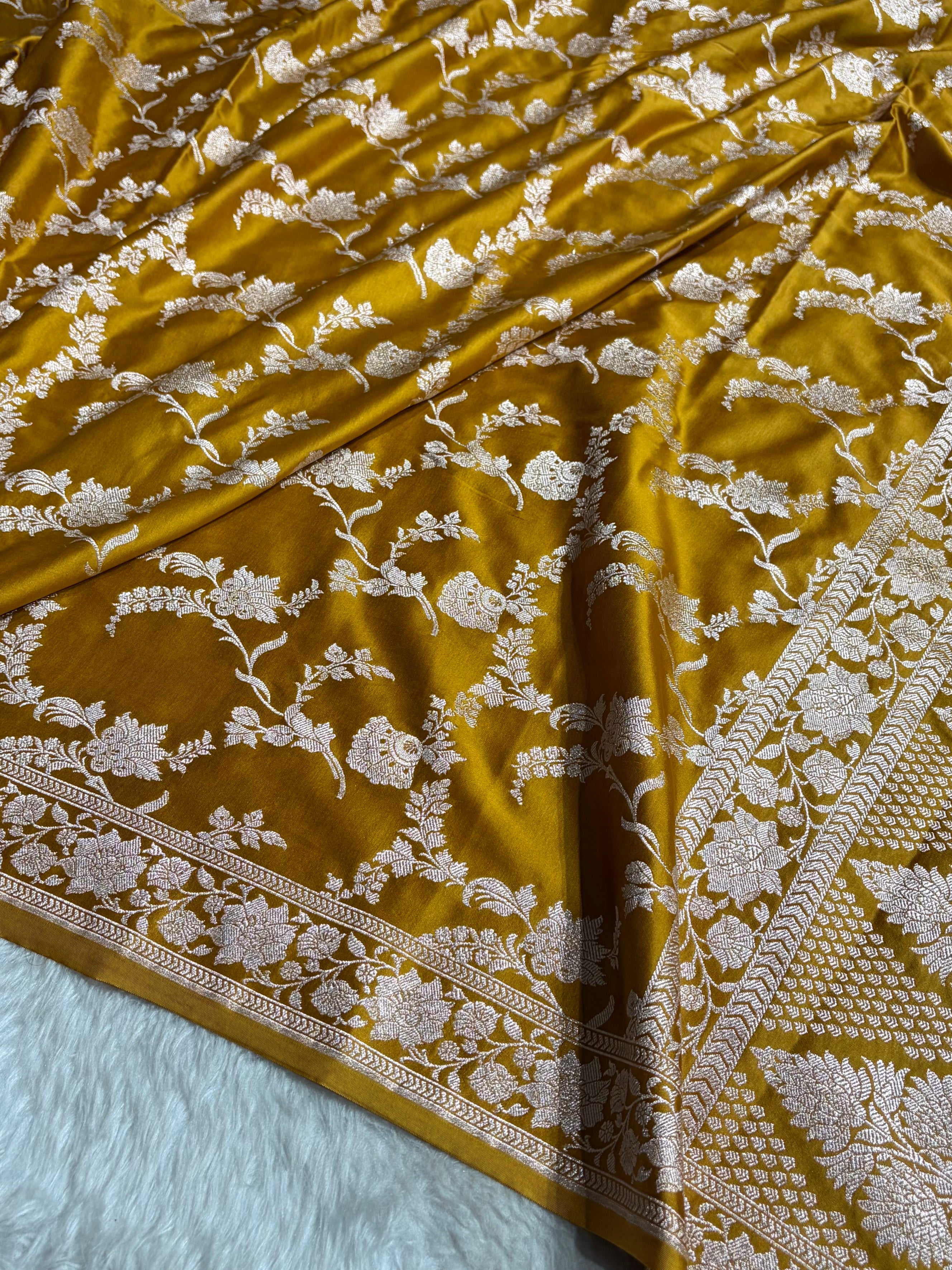 Mustard Shades Minakari Jaal Mashru Silk Saree MCS48