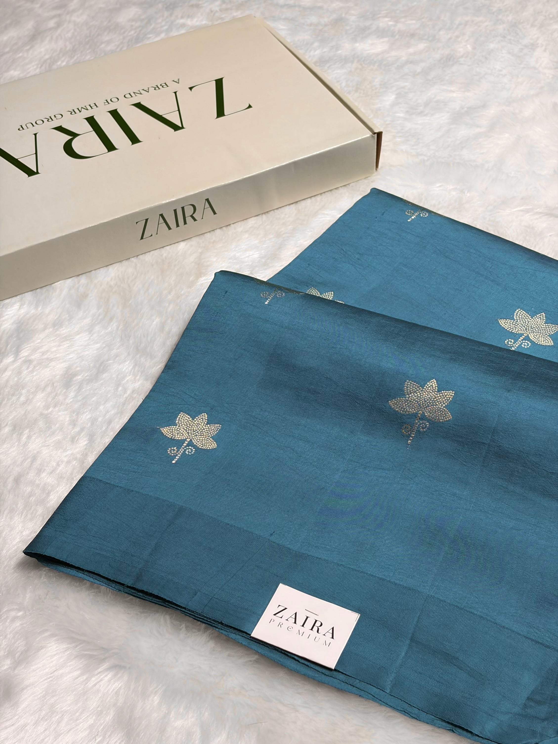 Dusty German Blue Boota Handwoven Raw Mango Silk RM-28