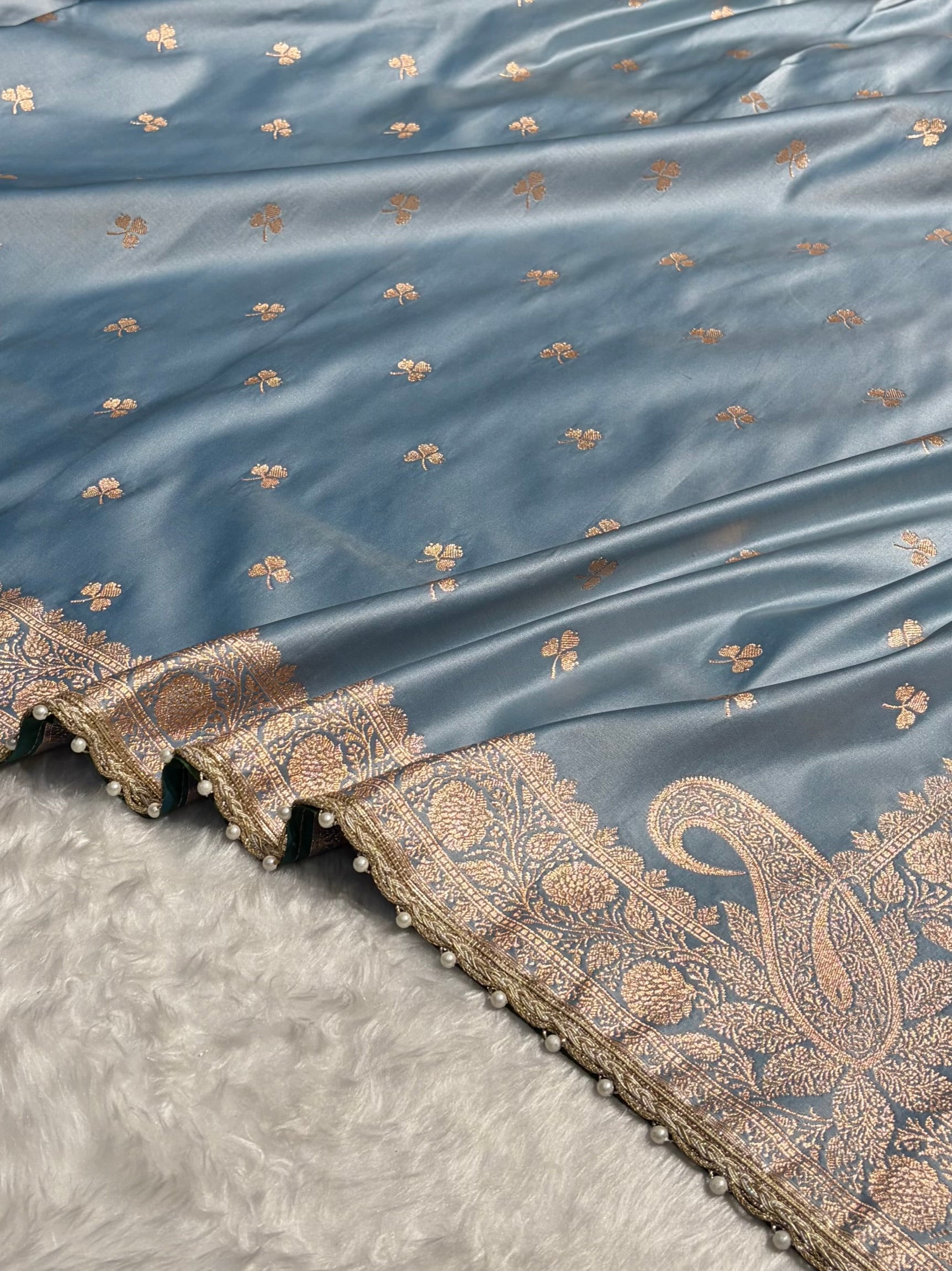 Sky Blue Booti Katan Silk With Gotta Patti Saree SKGP09