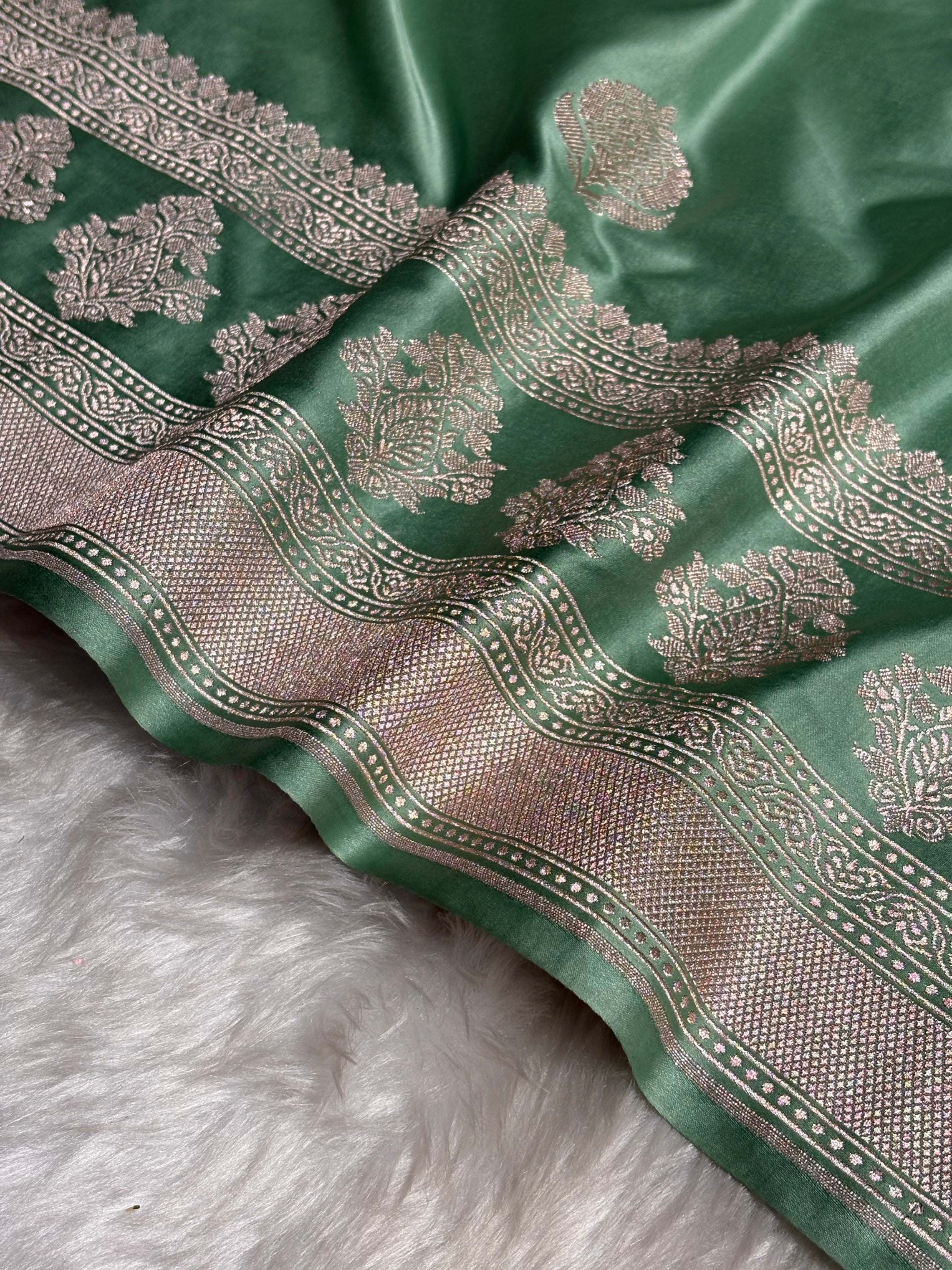 Sea Green Boota Motif Mashru Silk Saree