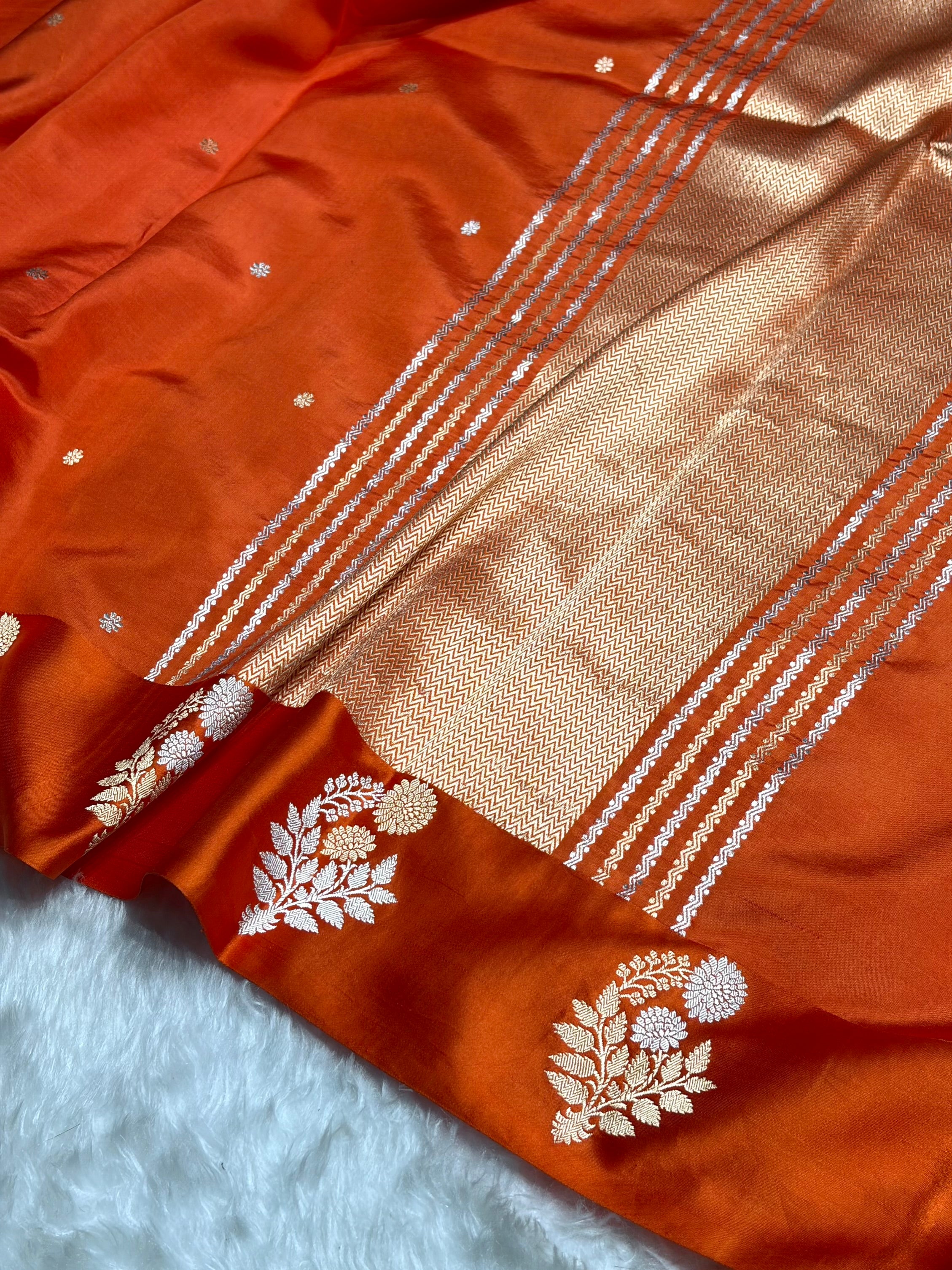 Orange Shade Handwoven Kaduwa Pure Katan Raw Mango Silk RM-05