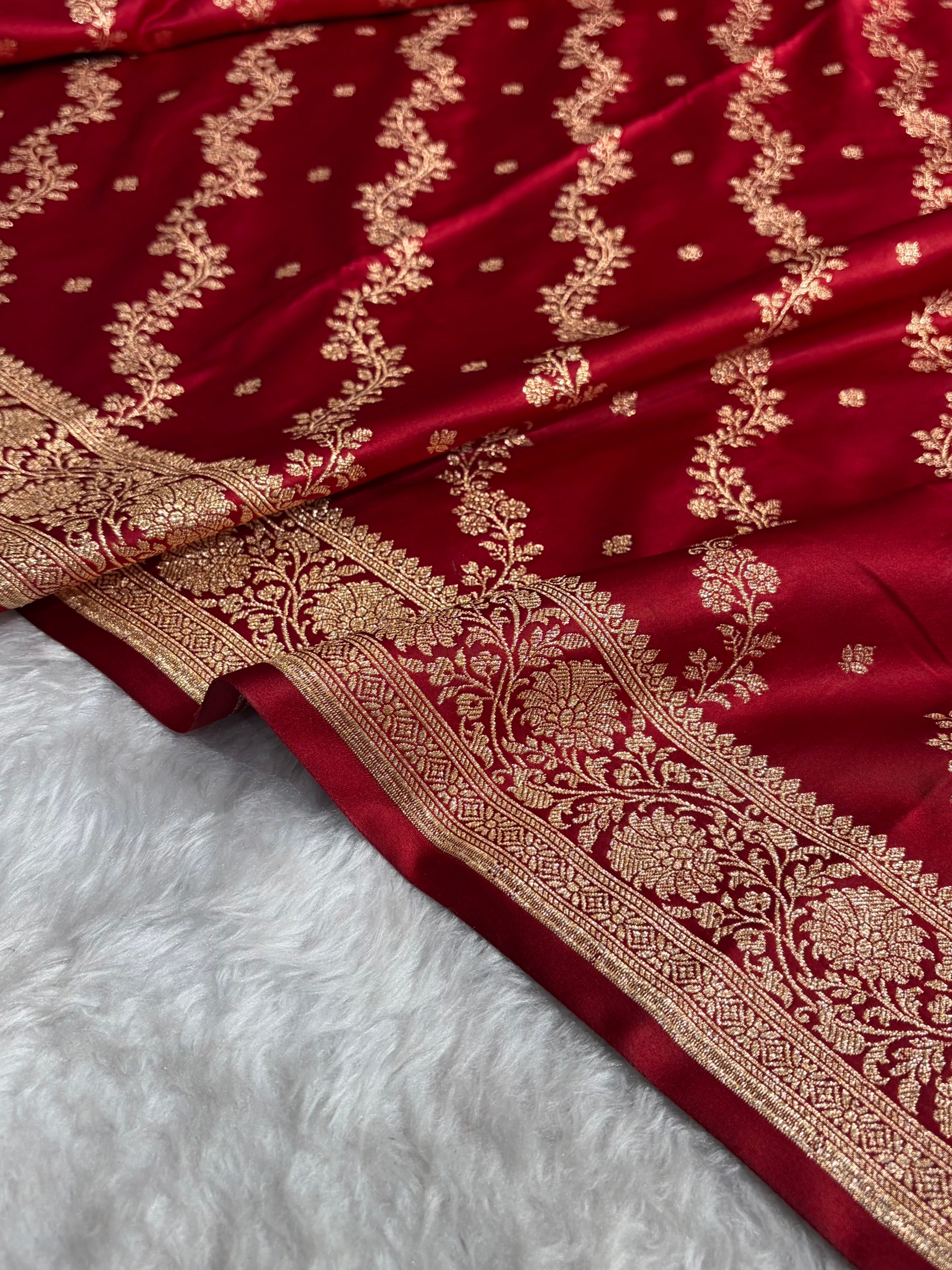 Banarasi Satin Katan Saree With Boota in Maroon Shades SK108