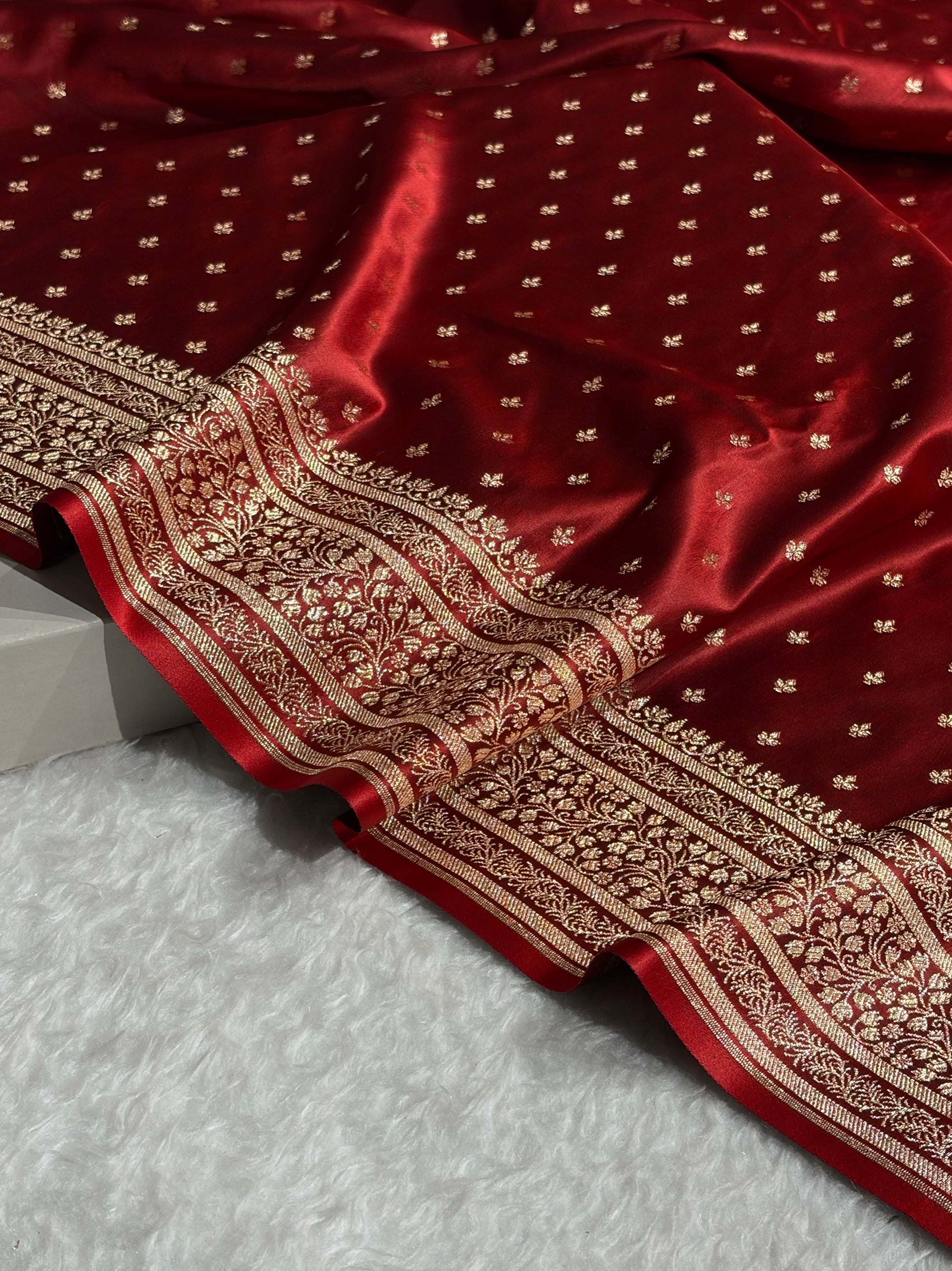 Banarasi Satin Katan Saree in Cross Maroon Shades SK88