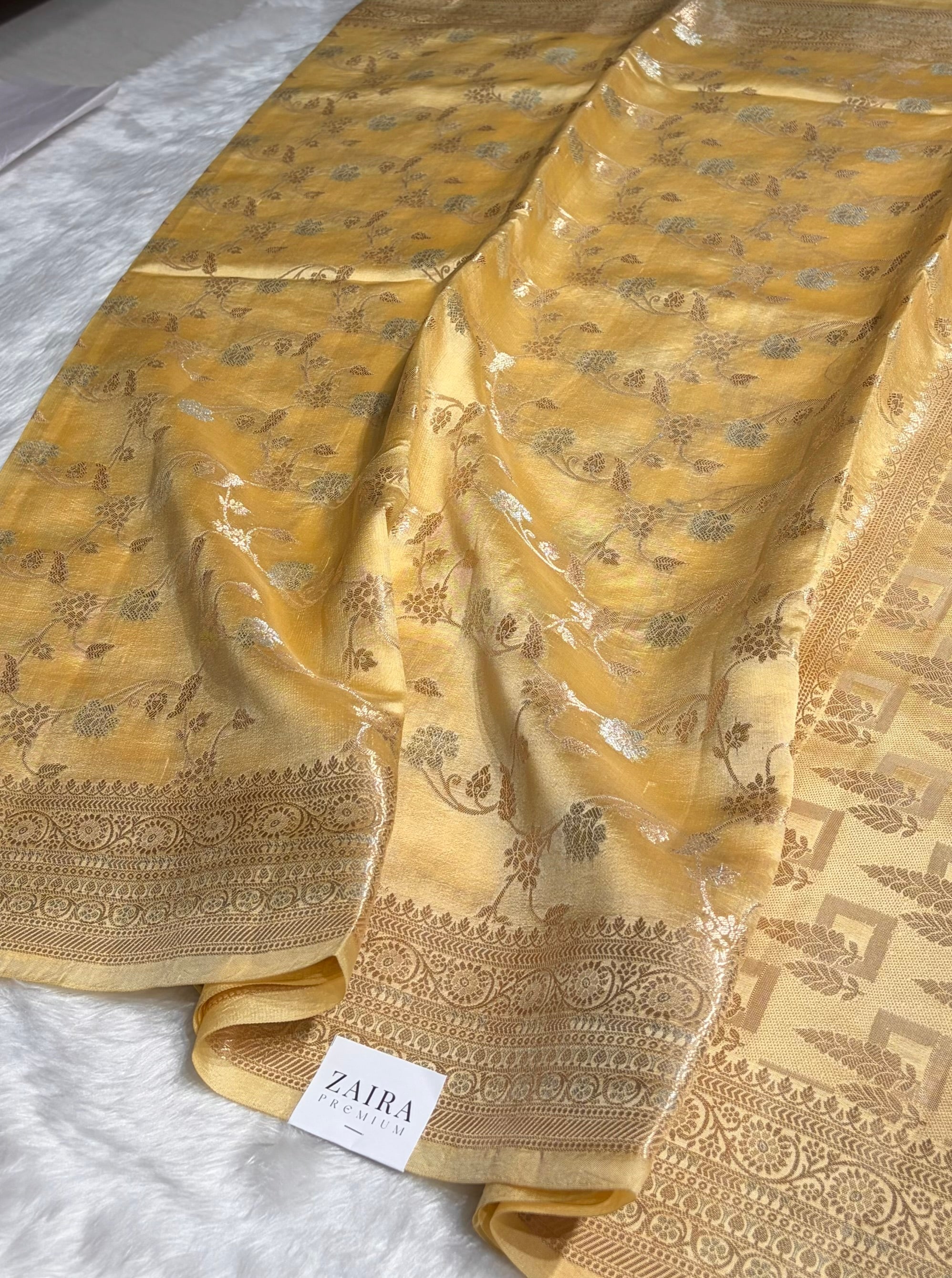 Light Tusser Banarasi Jaal Pure Caramel Silk Saree CS-07