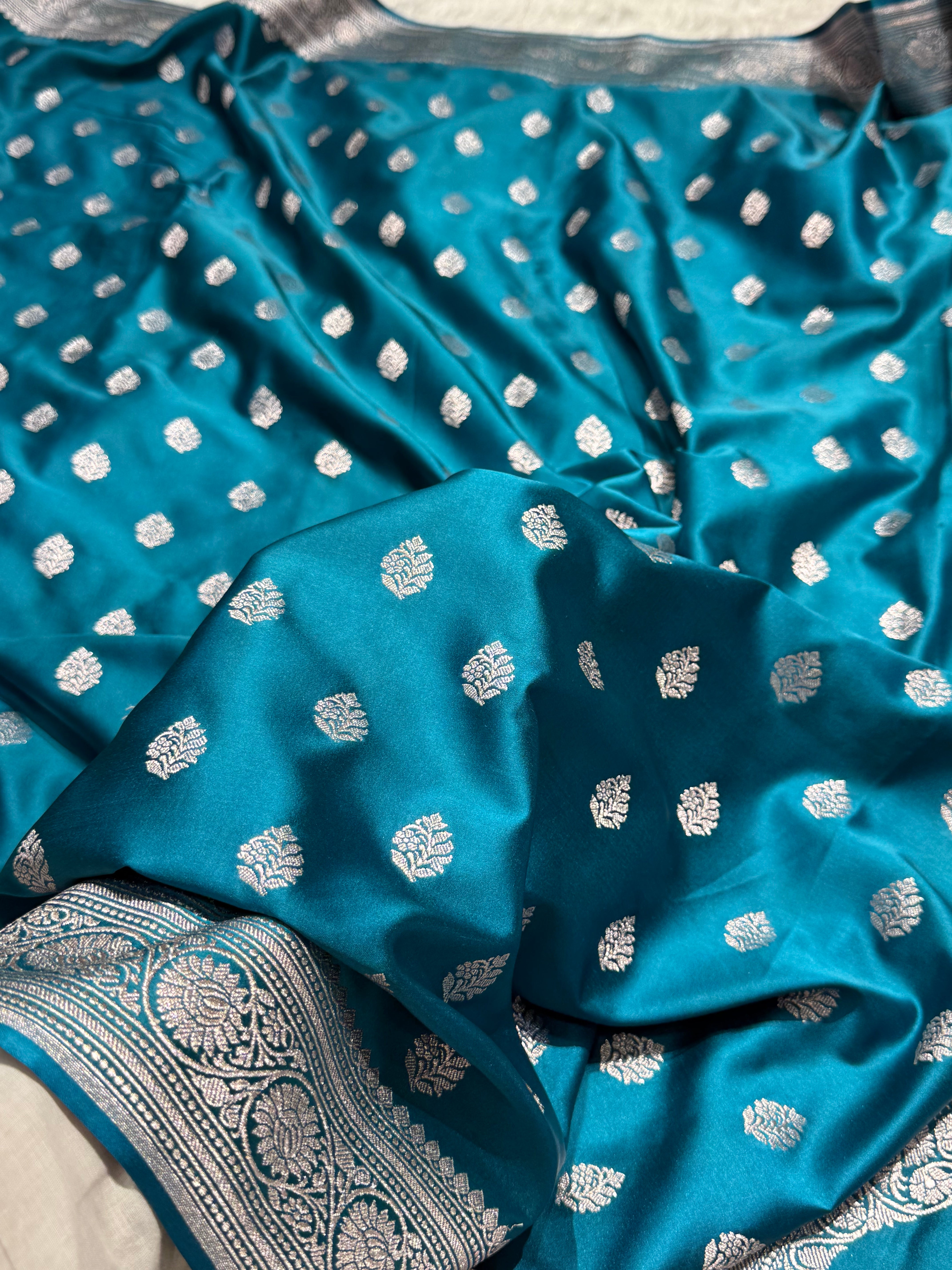 Teal Blue Shade Mashru Silk Boota MS17
