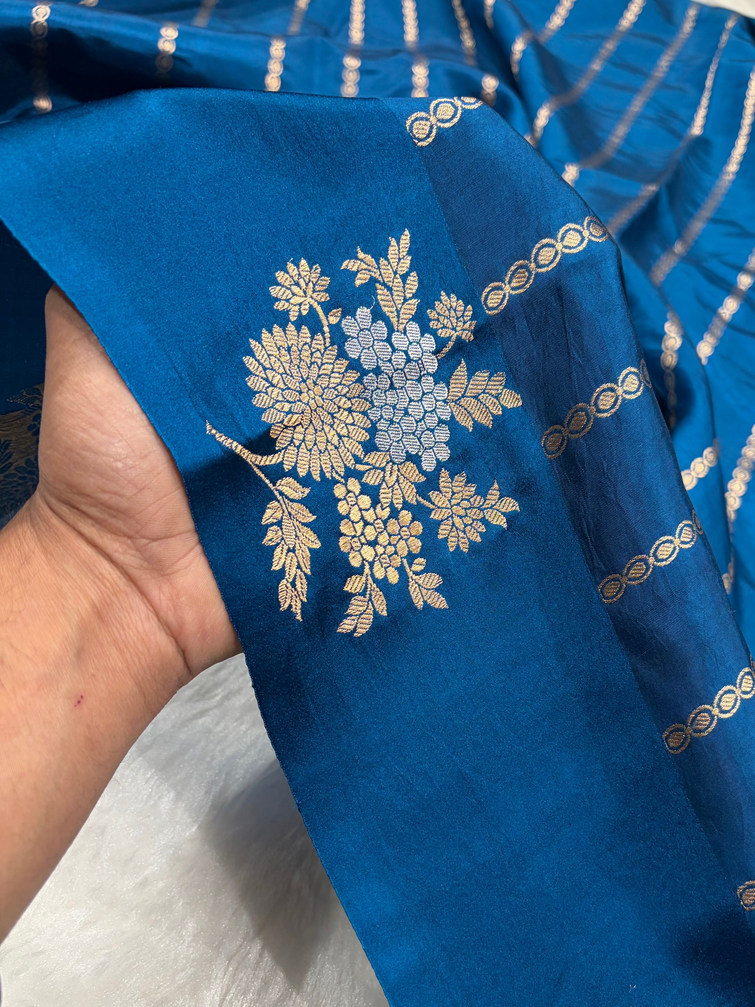 Banarasi German Blue Shades Minakari Boota Handwoven Pure Paper Silk RM-78