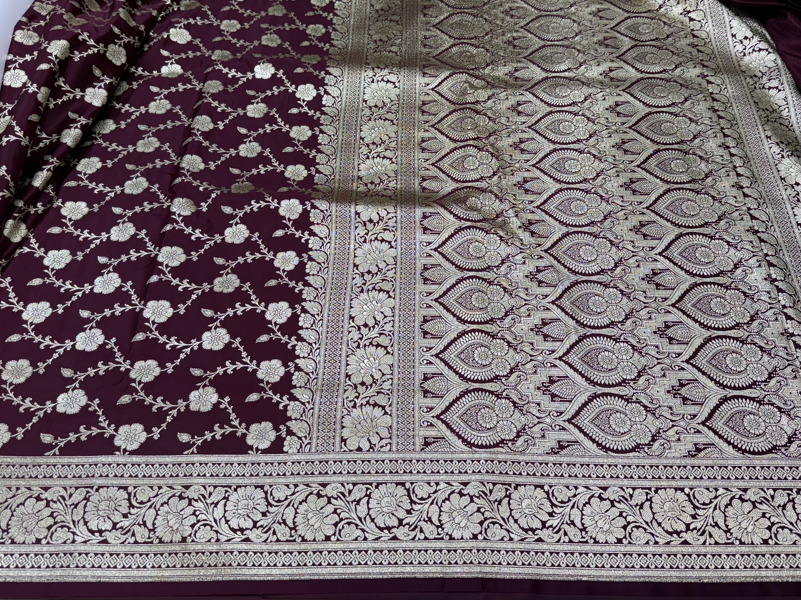 Dark Chocolate Jaal katan Silk Saree SK18