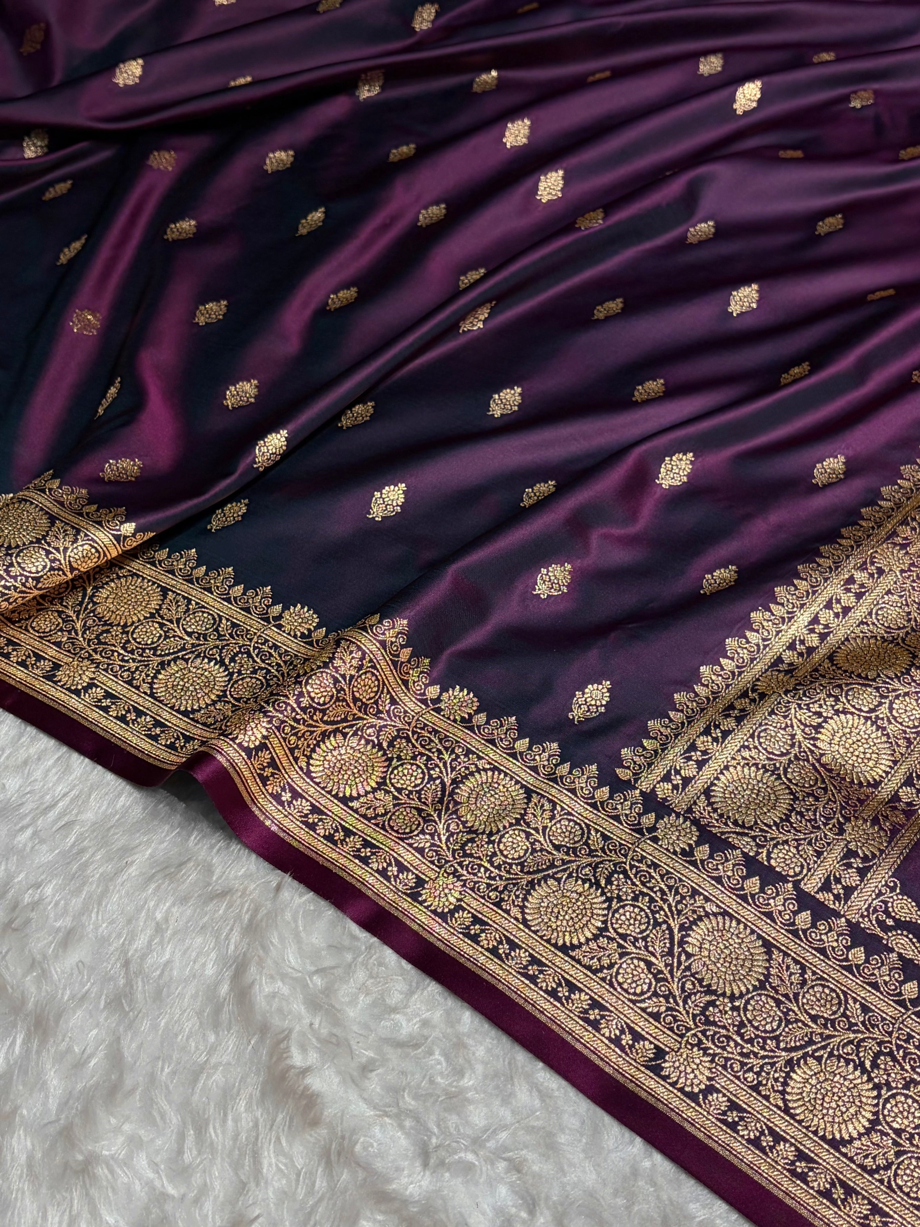 Banarasi Satin Katan Saree in Cross Wine Shades SK82