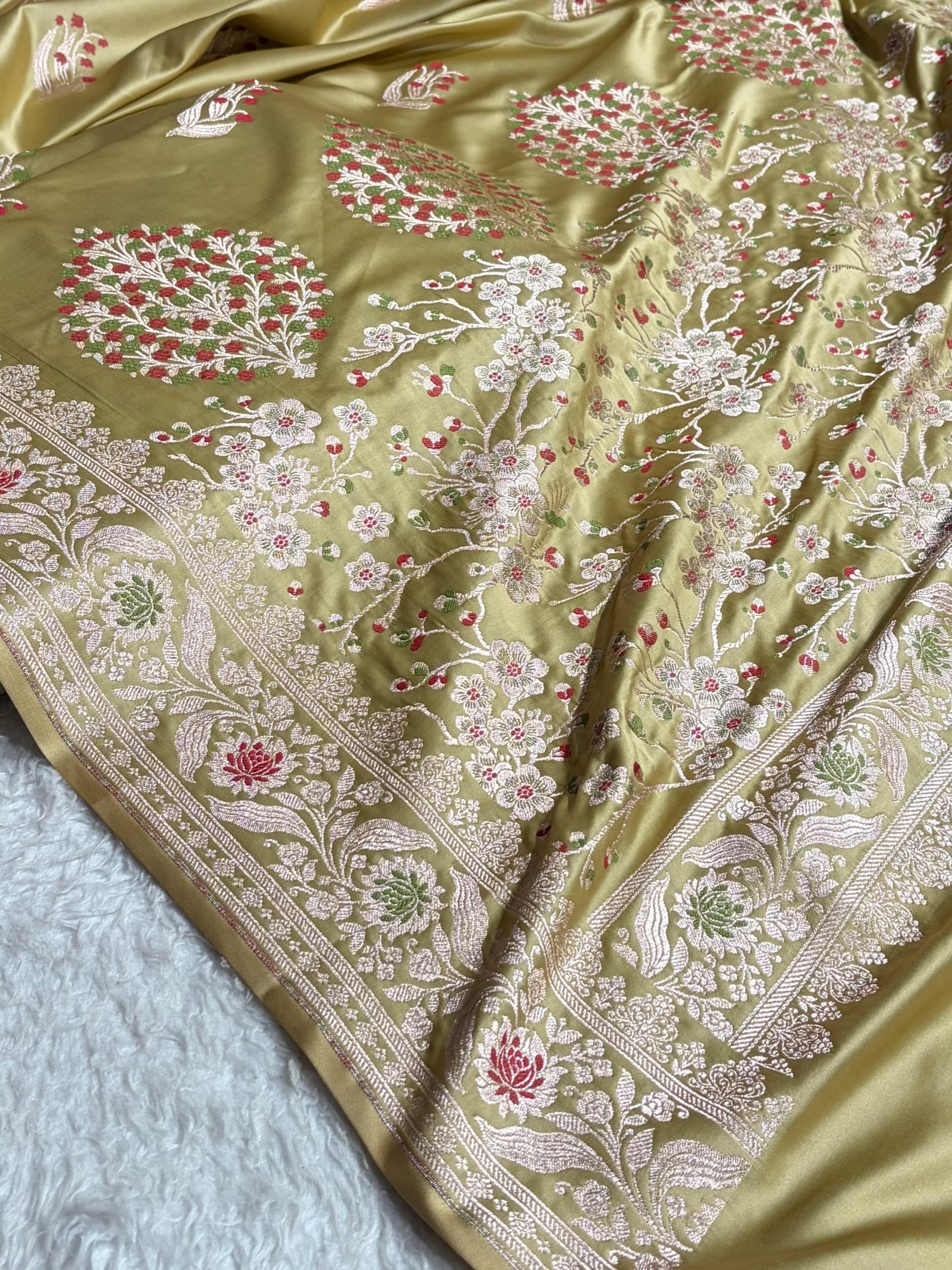 Tusser Shades Banarasi Boota Pattern Minakari Floral Mashru Silk Saree MSM-121